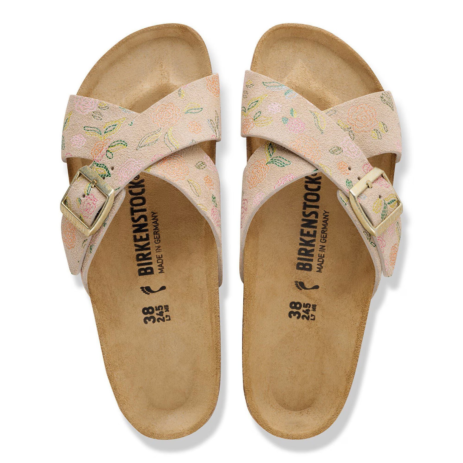 BIRKENSTOCK SIENA SANDCASTLE FLOWER PRINT MEDIUM/NARROW WIDTH CROSSED-STRAPS SAN