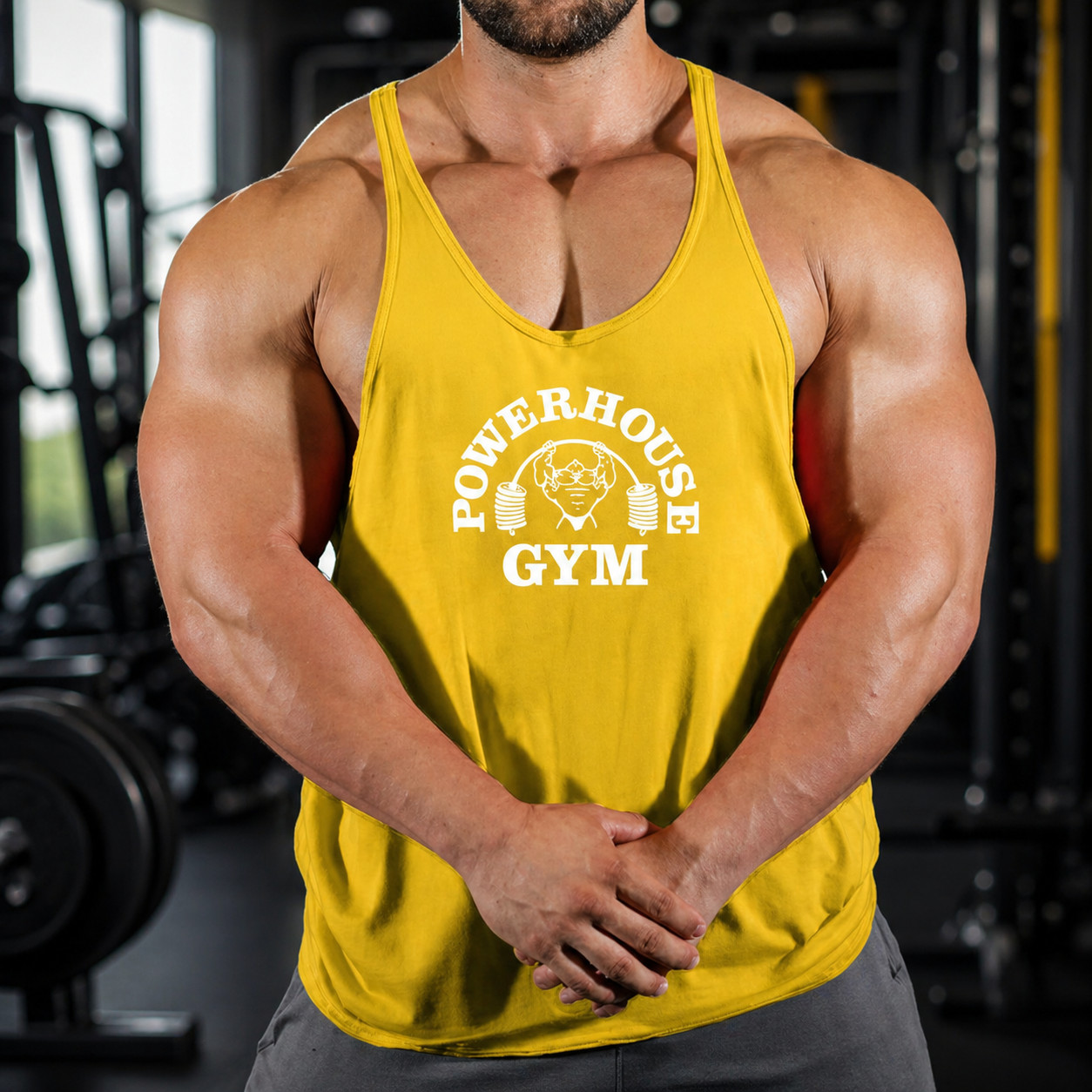 Men Tank Tops Sleeveless Y-Back Shirts Gym Stringer Bodybuilding Fitness Vest