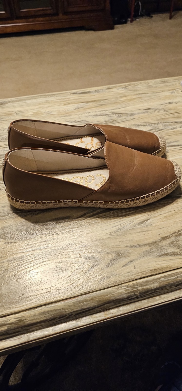 Sam Edelman Kesia Leather Espadrilles Slip-On Loafers, Size 10 M, Caramel Brown