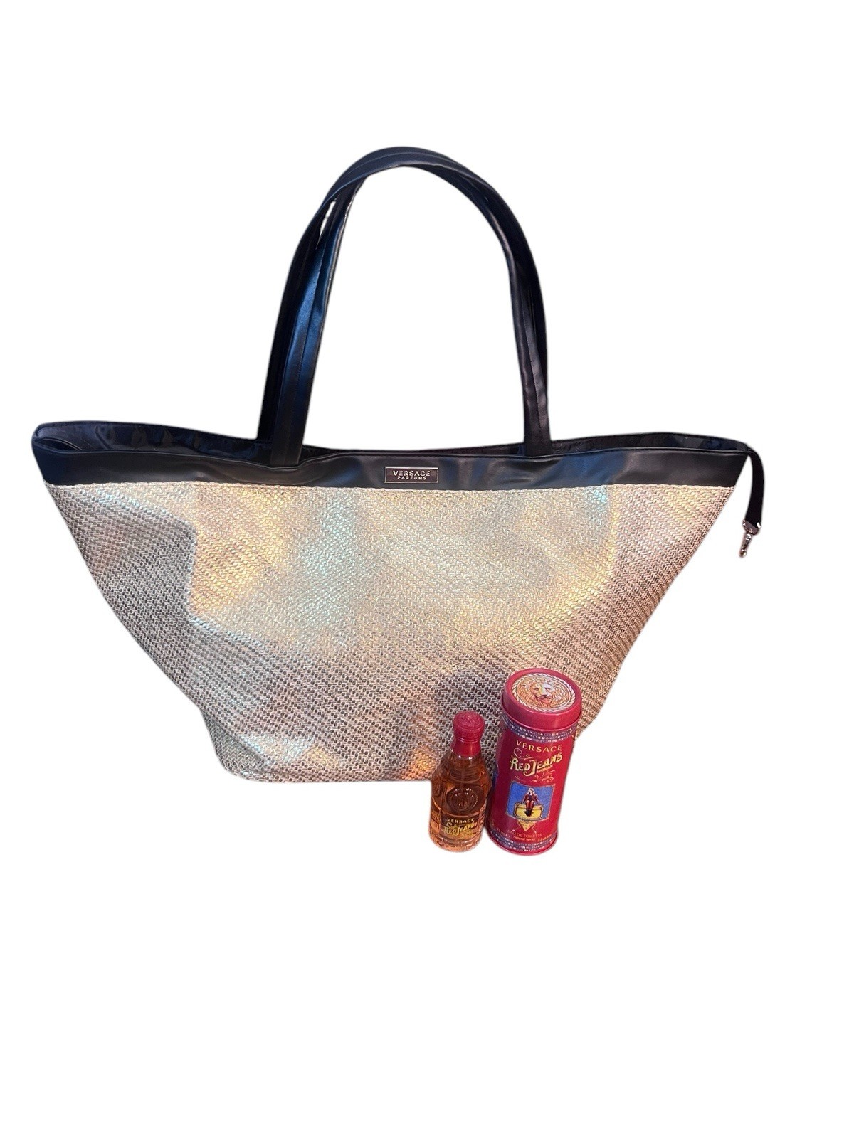 Versace Large Gold Tote Bag And NEW Red Jeans 2.5 Fl Oz Perfume With Tin