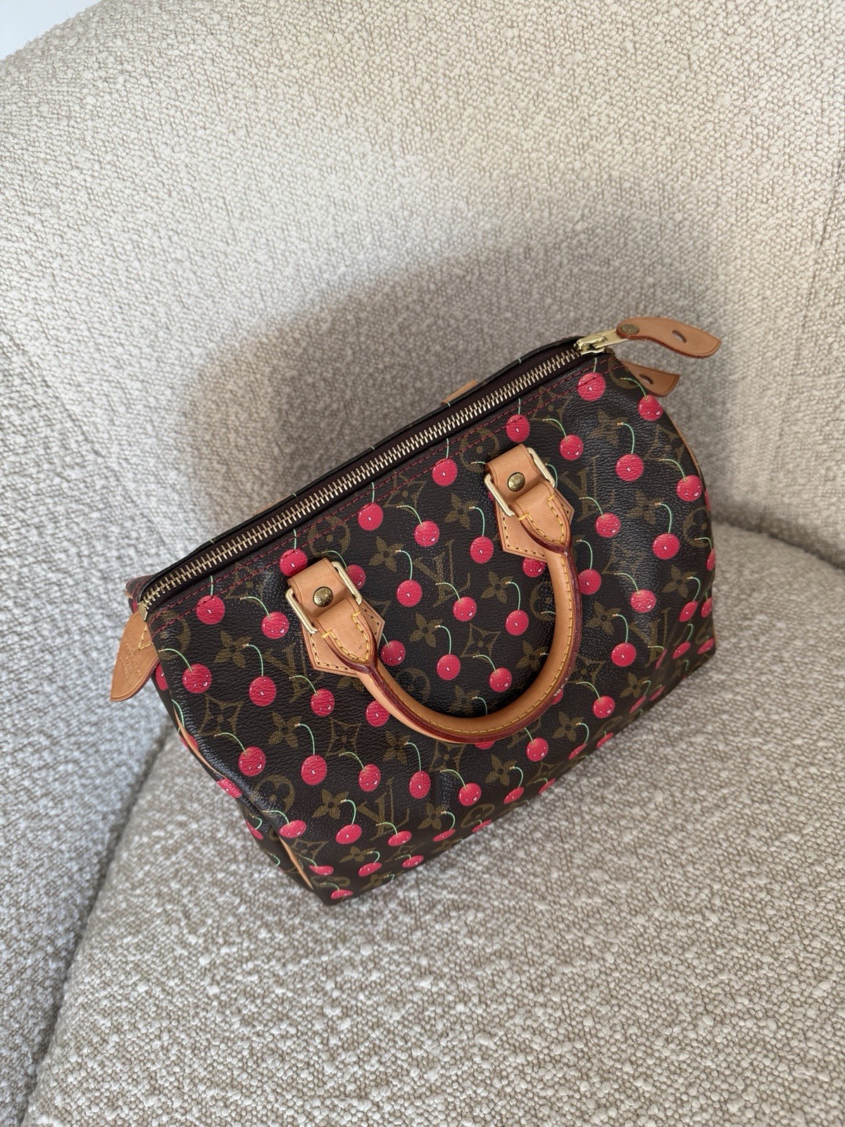 Louis Vuitton Speedy Satchel 25 Brown Canvas Monogram Cerises