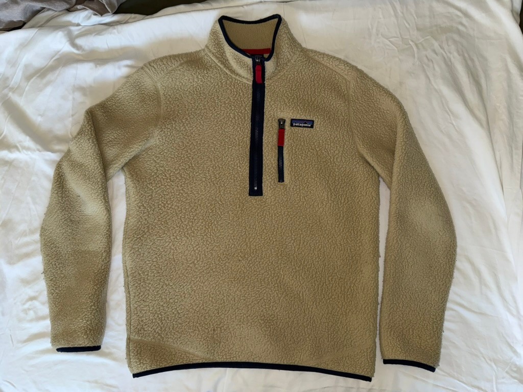 Patagonia Retro Pile Quarter Zip Fleece Mens S Tan Khaki Navy 22811