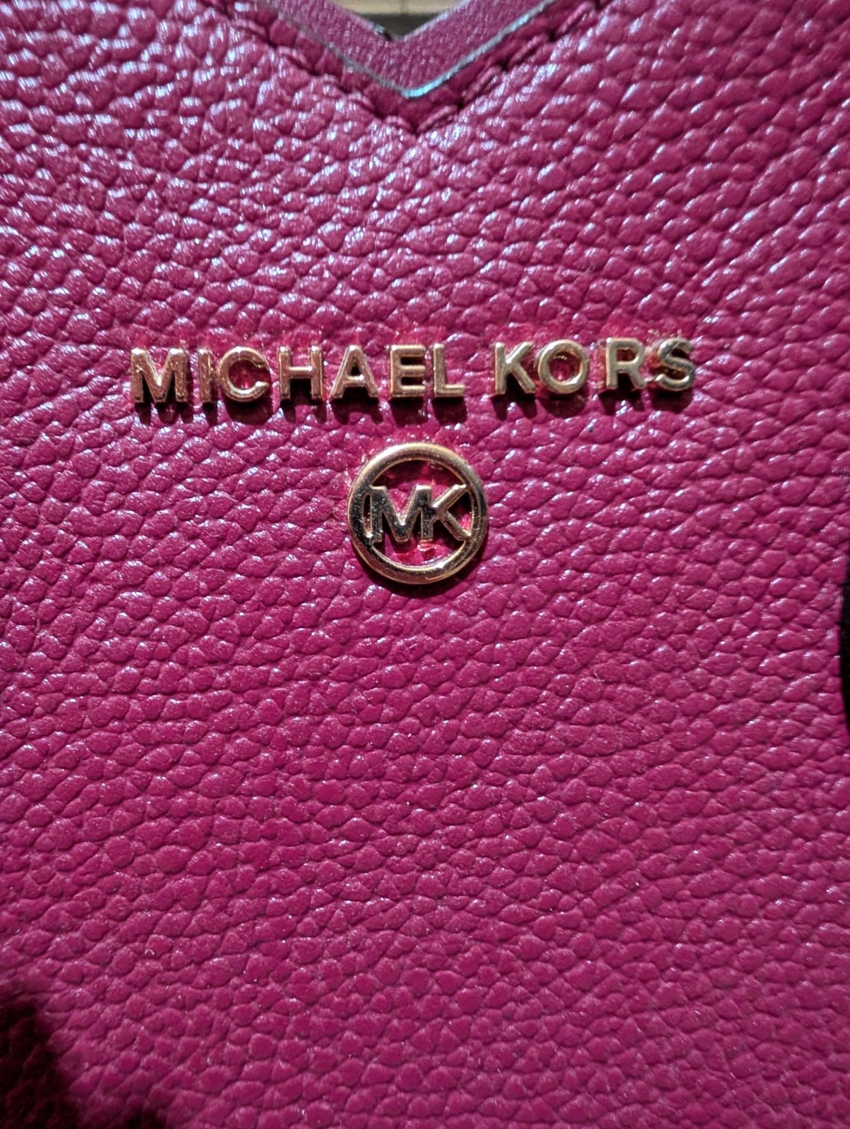 Michael Kors Burgundy Pebbled Satchel Double Handle Zip w/ Gold-Tone Logo Charm