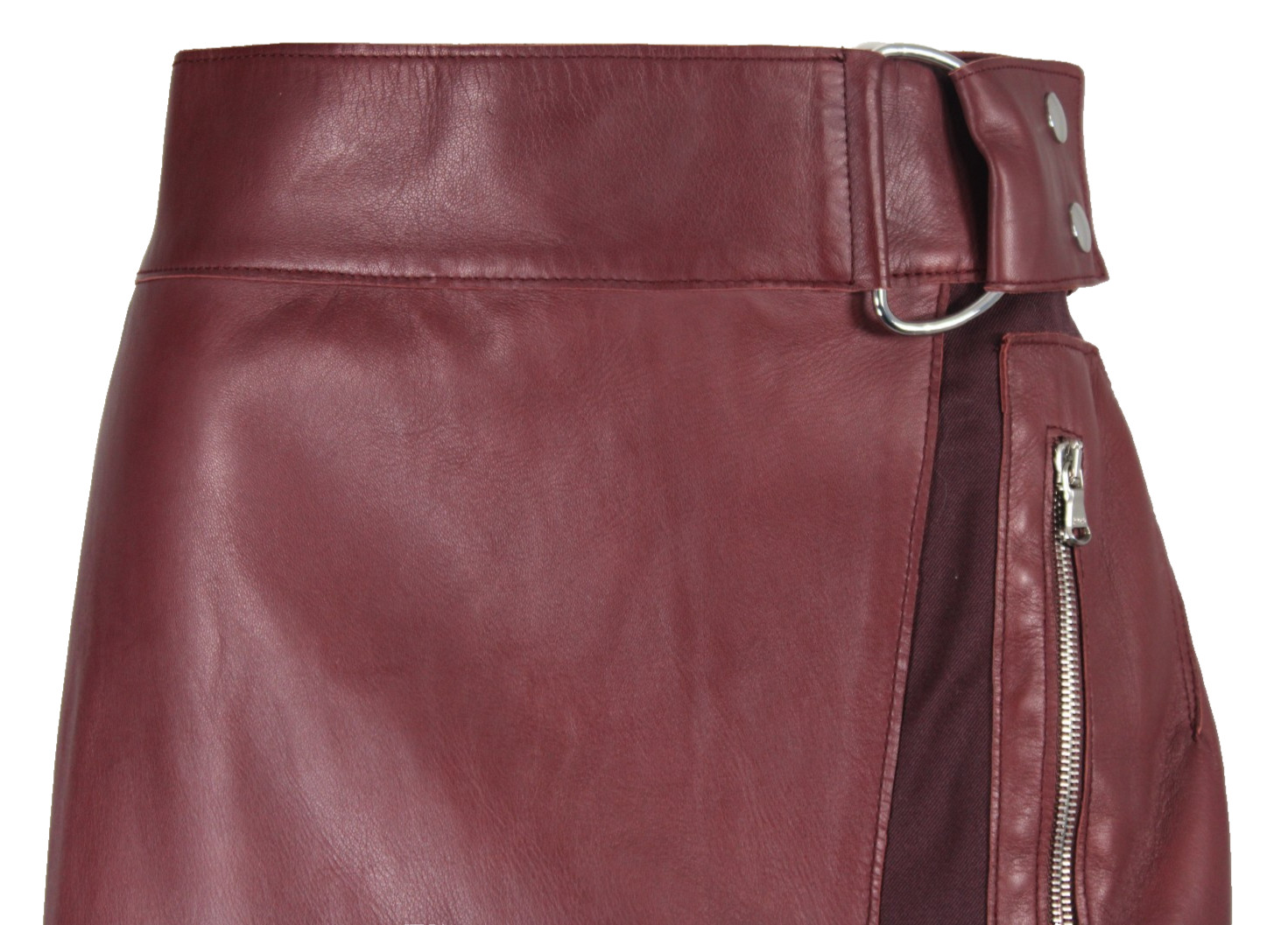 3.1 PHILLIP LIM Crimson Red Leather & Wool Twill Asymmetric A-Line Skirt 8