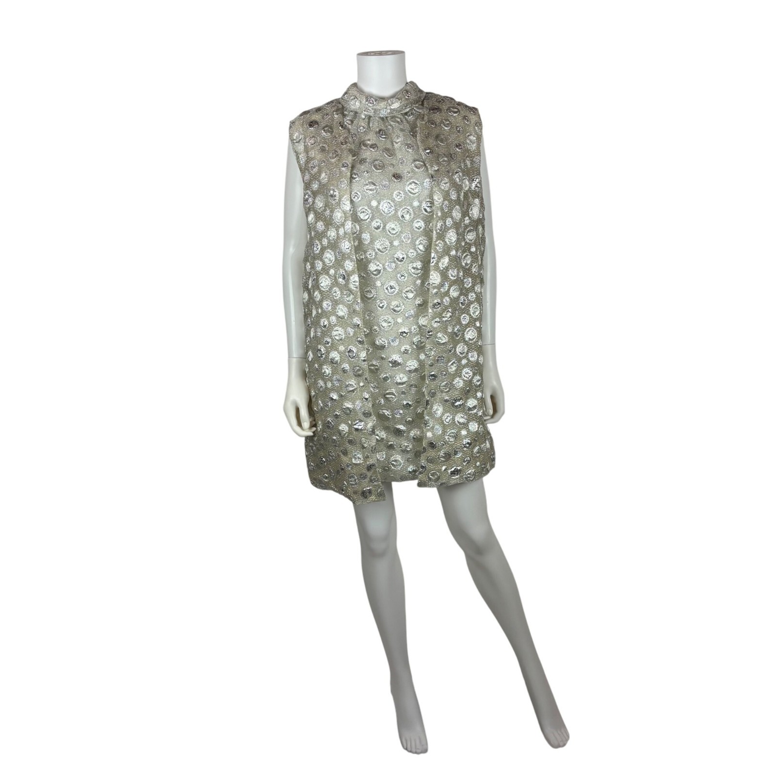 Vintage 60s Silver Dress Set Womens Small Geometric Space Age Atomic Mod Mini