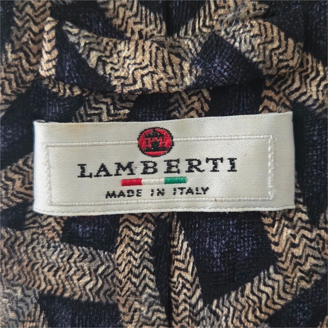 Lamberti Men’s 100% Silk Geometric Pattern Tie Necktie Beige Blue