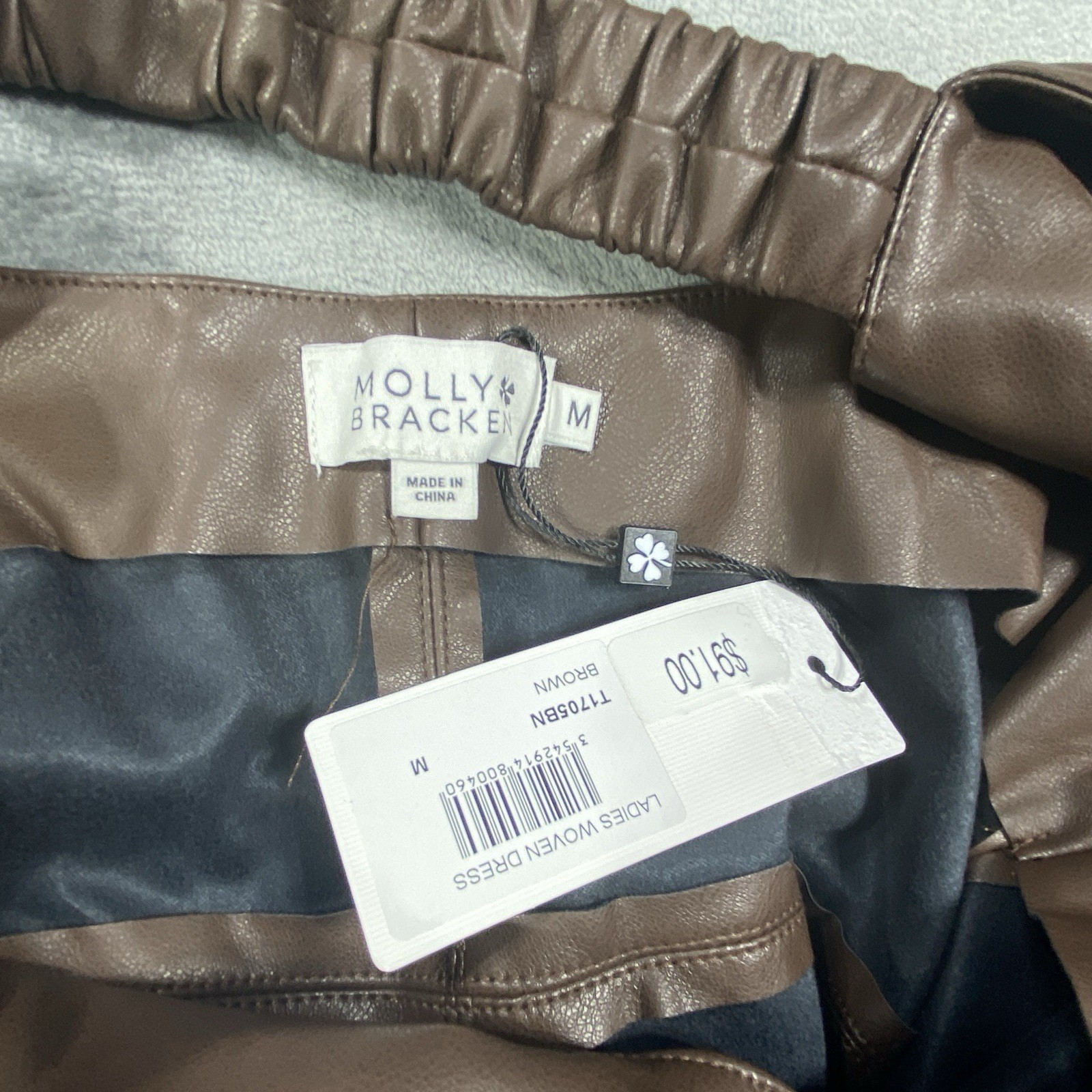 Molly Bracken Dress Brown Medium Womens Faux Leather Vegan Jumper Pinafore Boho
