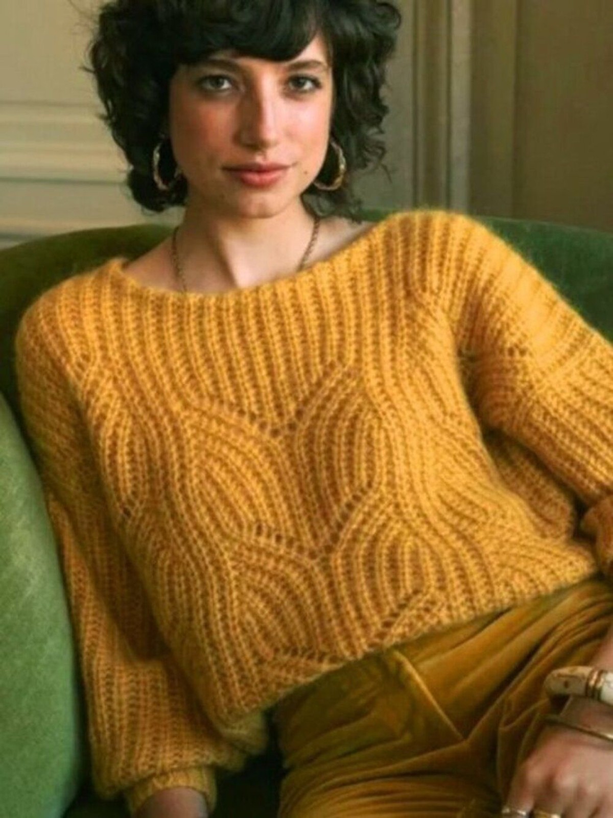 EUC Sezane Simone Mohair Merino Scoop Back Sweater Mustard Small