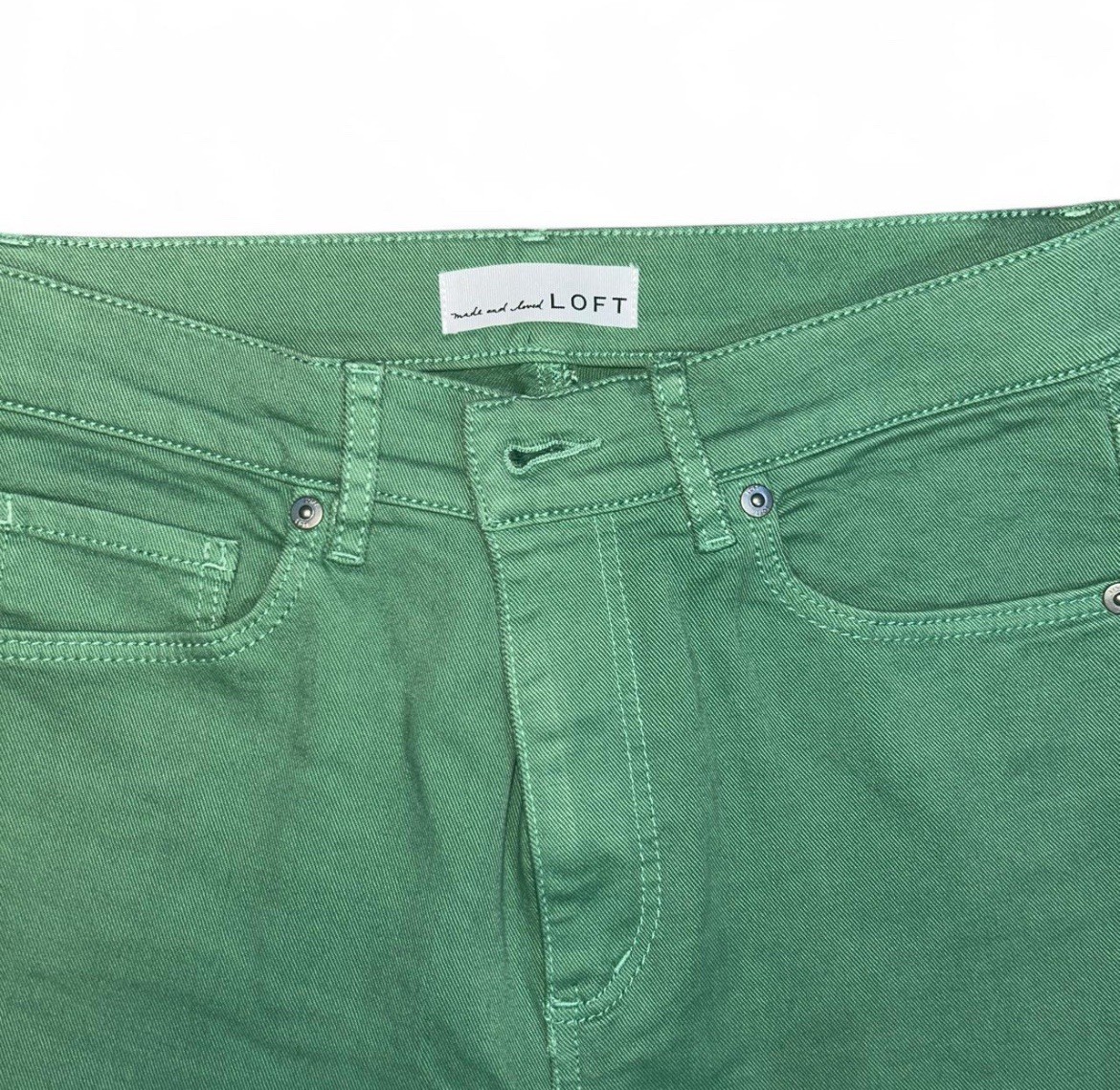 LOFT Women’s Green Solid 5-Pocket Flared Jeans Regular Size 0