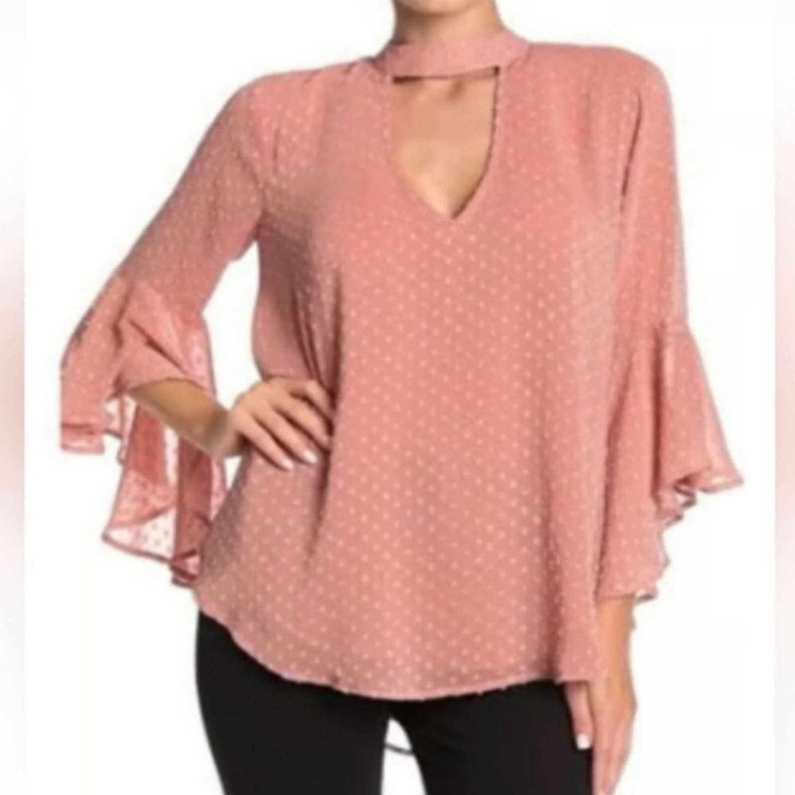 NWT Band of the Free Size Small Powder Pink Flowy Bohemian Ruffled Sleeve Blouse