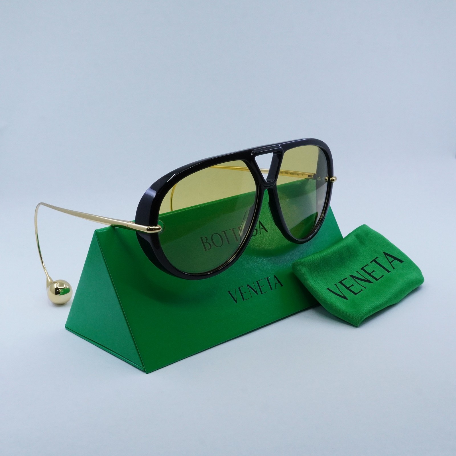 New BOTTEGA VENETA BV1273S 003 Black And Gold/Yellow 63-12-180 Sunglasses