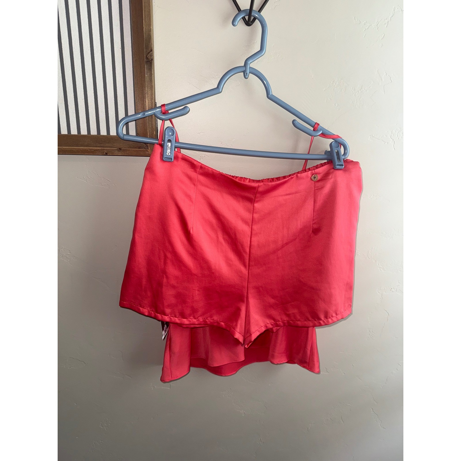 Midnight Bakery Coral Satin 2 Piece Pajama Set Camisole and Shorts Size M