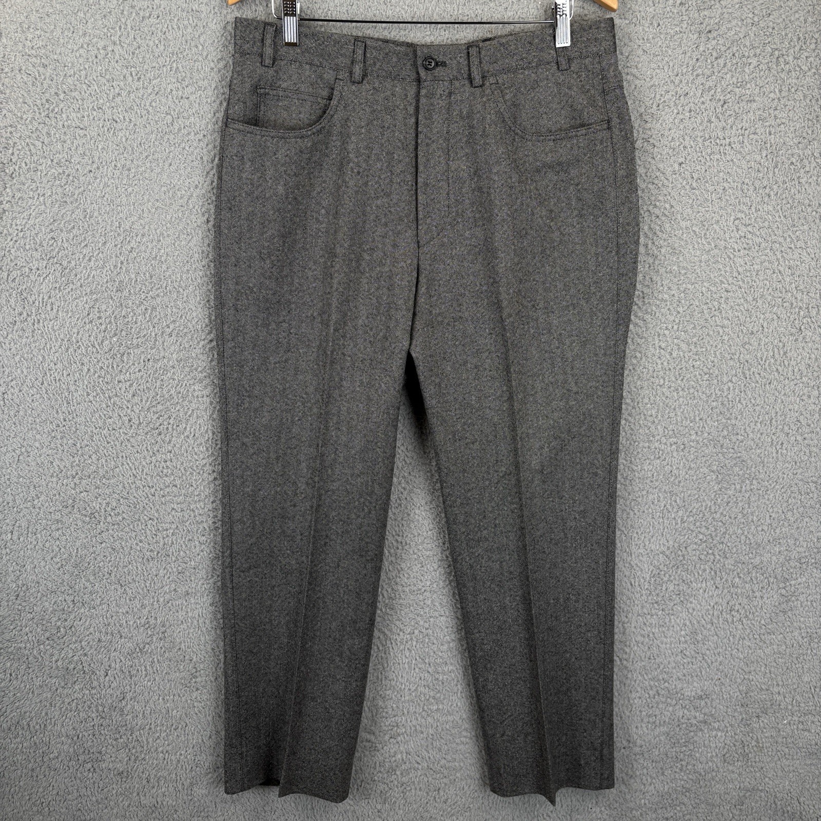 Hiltl Pants Mens 34×30 Gray Herringbone 100% Wool 5 Pocket Trousers Made Germany