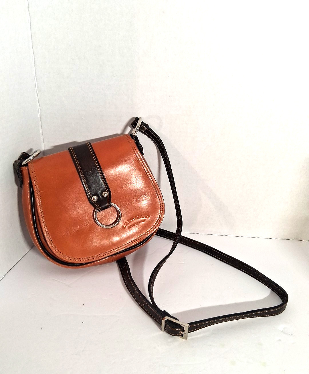 L’Artigiano Made In Italy Leather Brown Crossbody Bag , Vintage Saddle Style