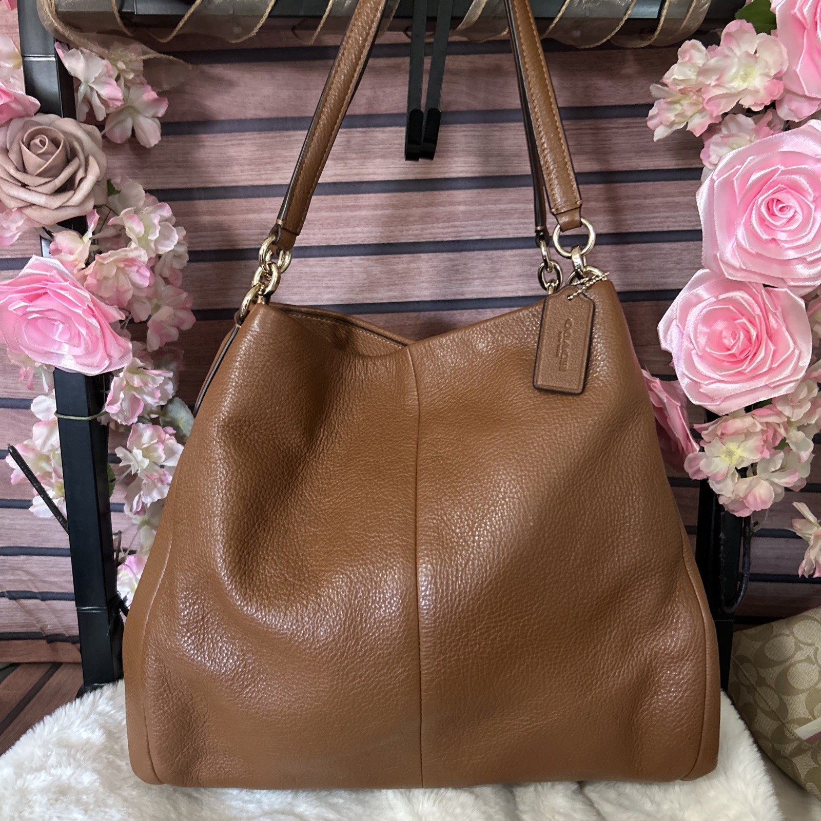 Coach Madison Phoebe 26224 Brown Pebbled Leather Hobo Shoulder Bag Purse