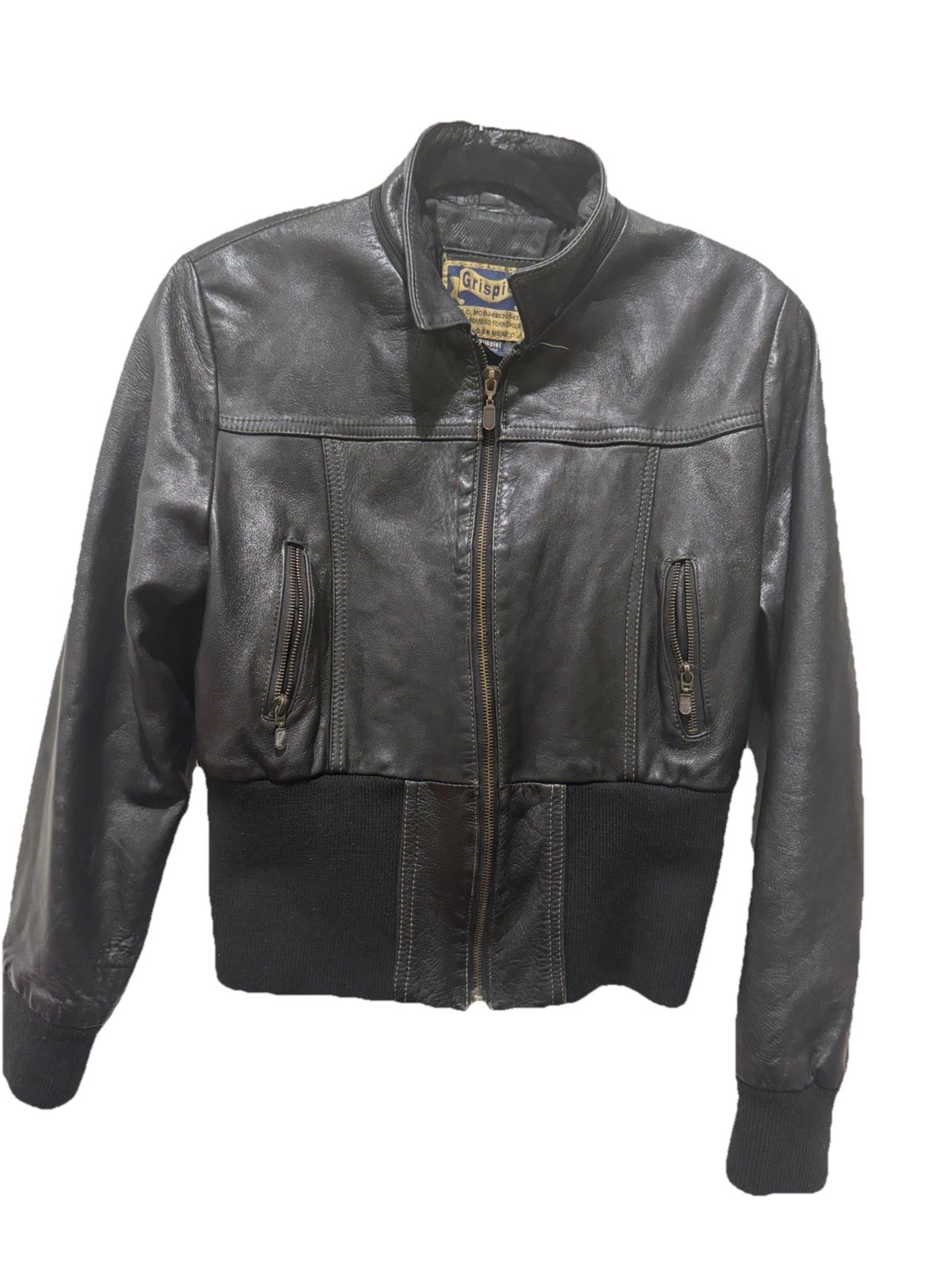 Women’s Vintage Grispiel Genuine Lambskin Leather Bomber Jacket Black Size L.