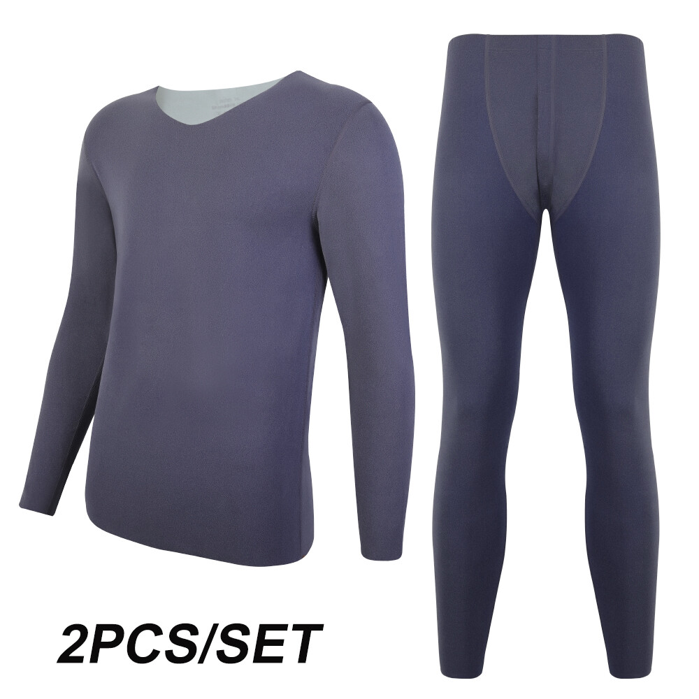 Mens Fleece Lined Thermal Underwear Set Long Johns Top Pants T Shirt Winter Warm