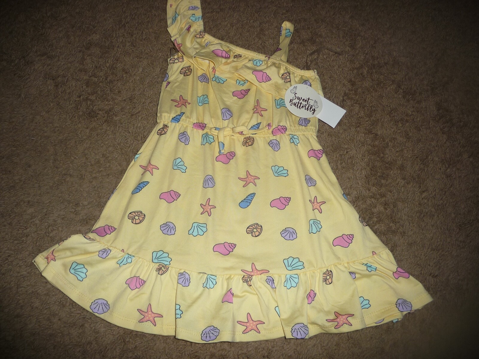 NEW NWT Sweet Butterfly Girls’ yellow seashells Off-Shoulder Dress size 4 PRETTY