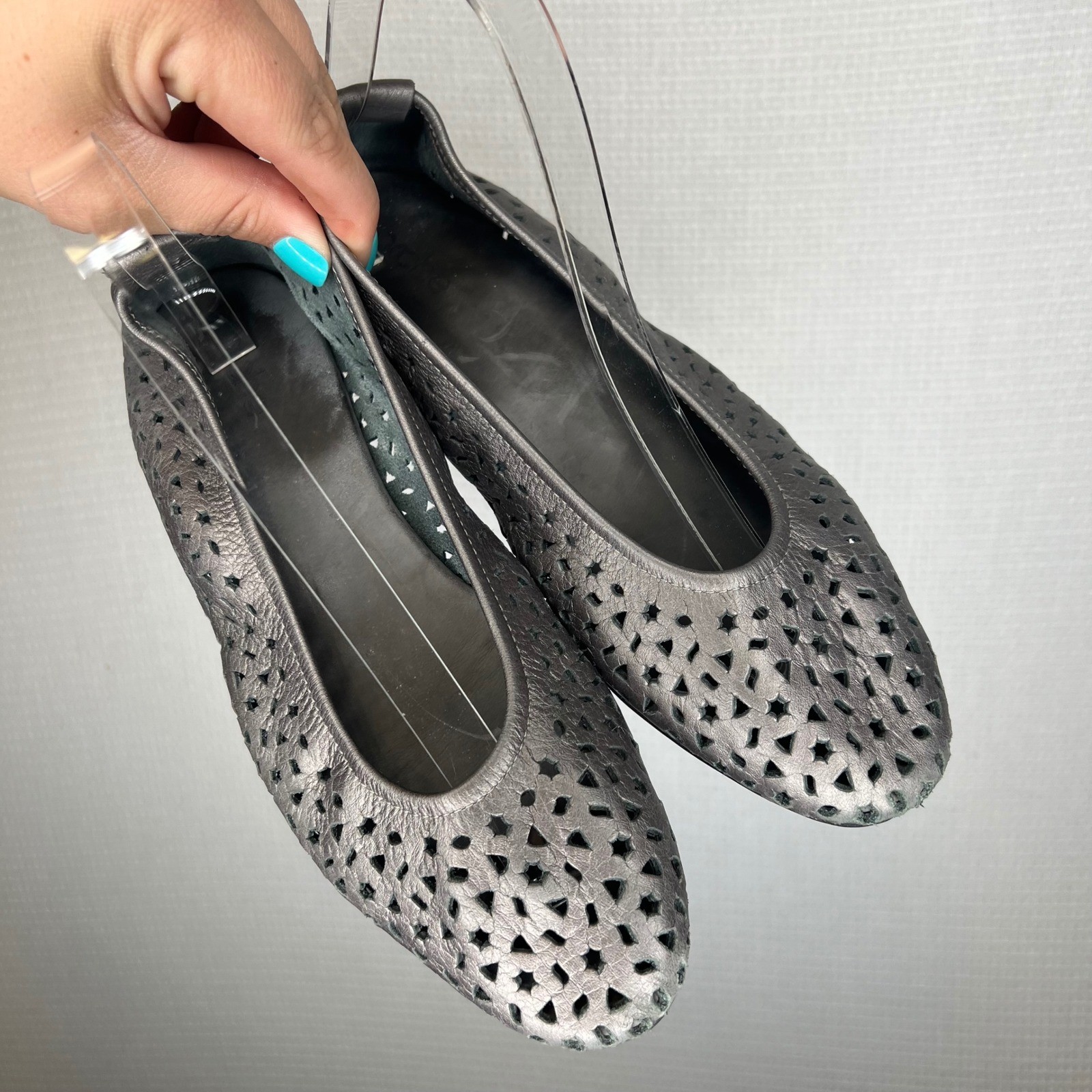 Arche Laius Metallic Pewter Leather Laser Cut Ballet Flats France Womens 40