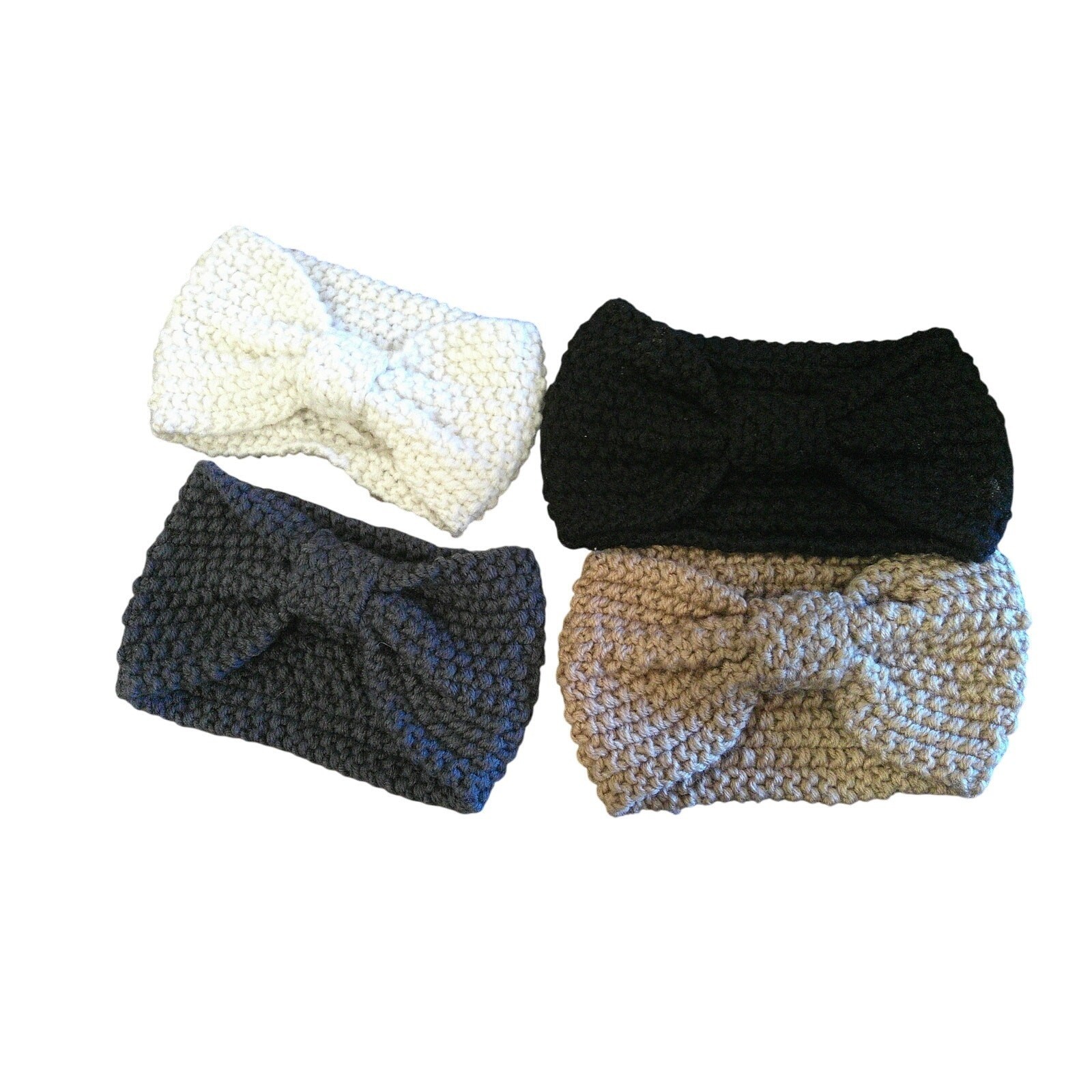 Bow Crochet Knit Headbands 4-Pack | Brown Black White Gray | 8″x4″ New