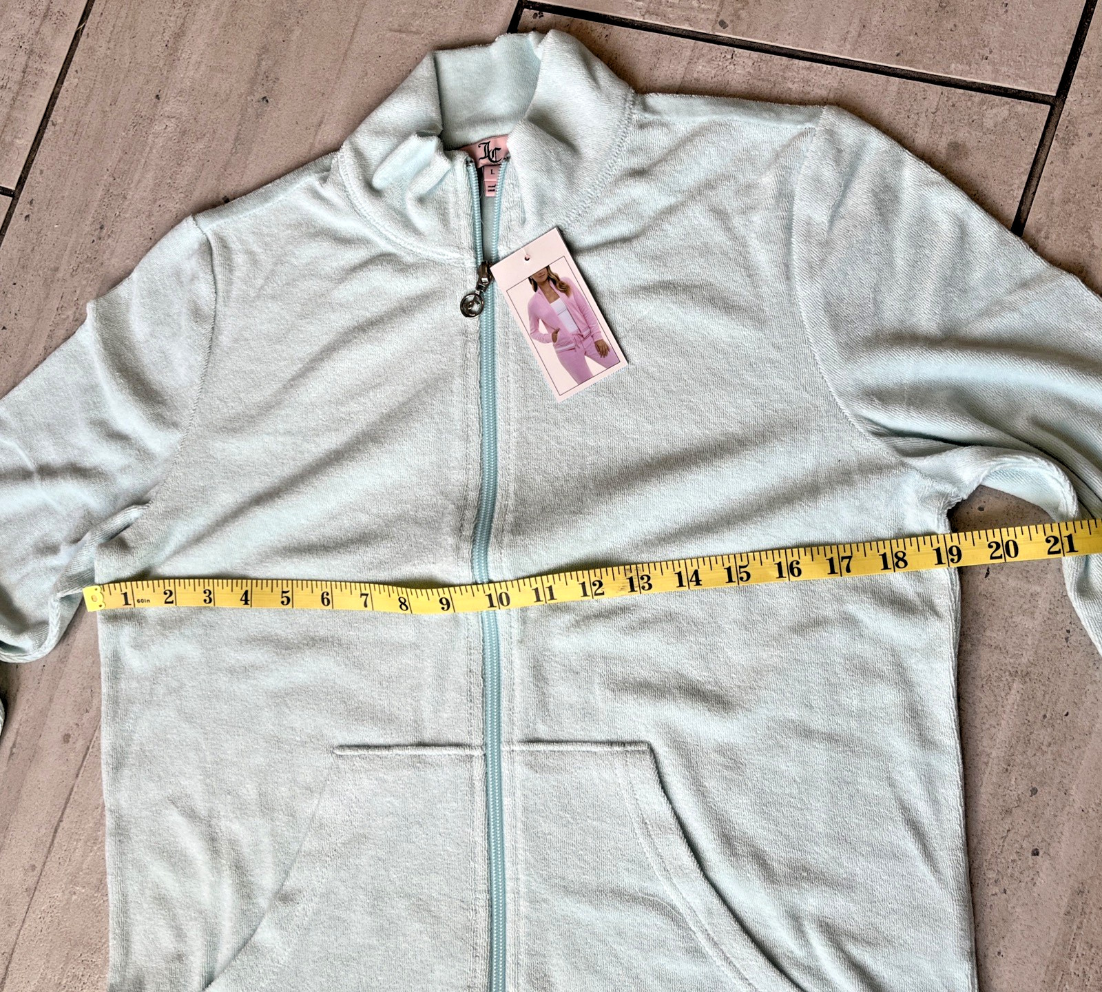 Juicy Couture Velour Tracksuit Jacket Light Blue Glow Women’s Size Large