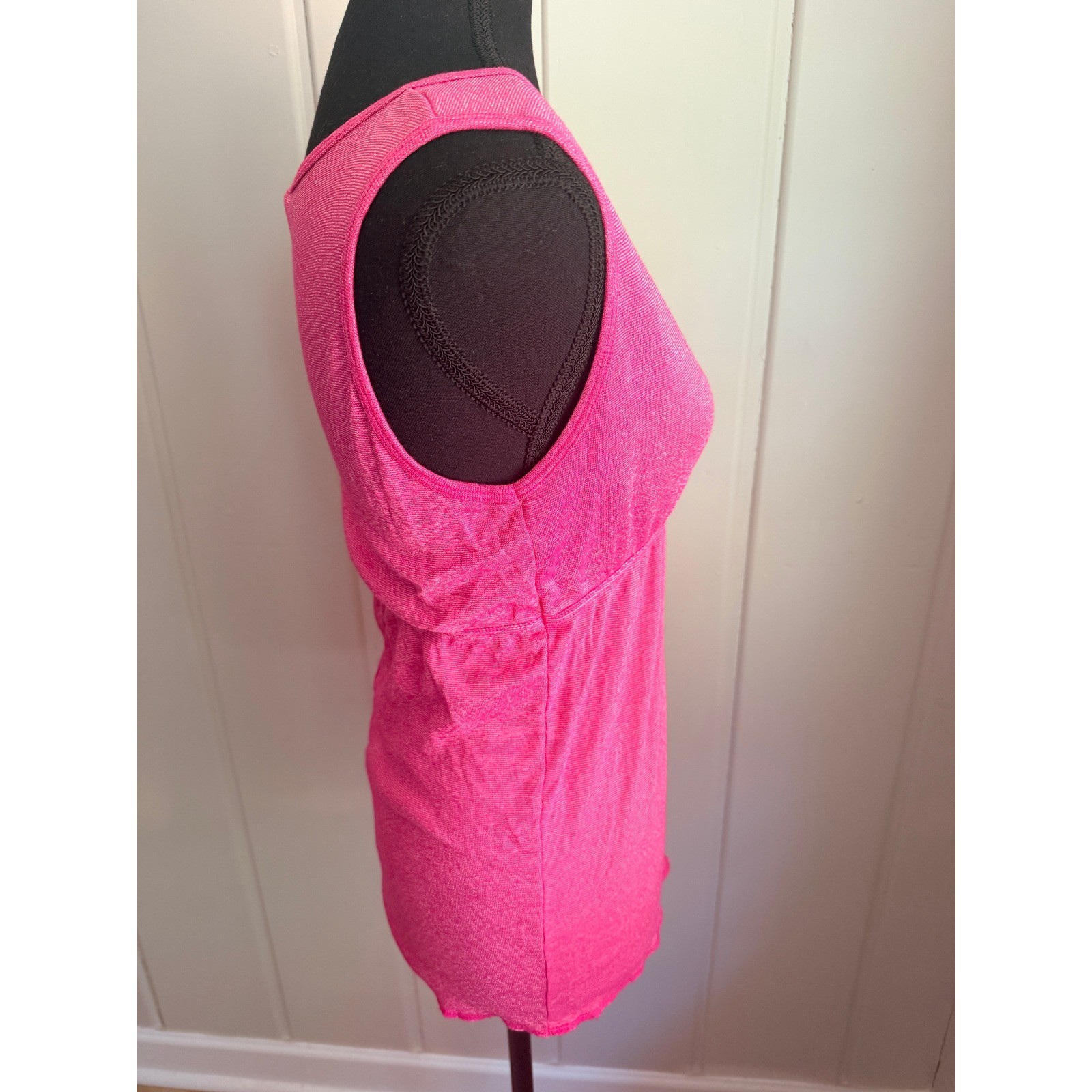 Vintage Michael Stars Hot Pink Empire Waist Tank Top V-Neck Ribbed Knit OS