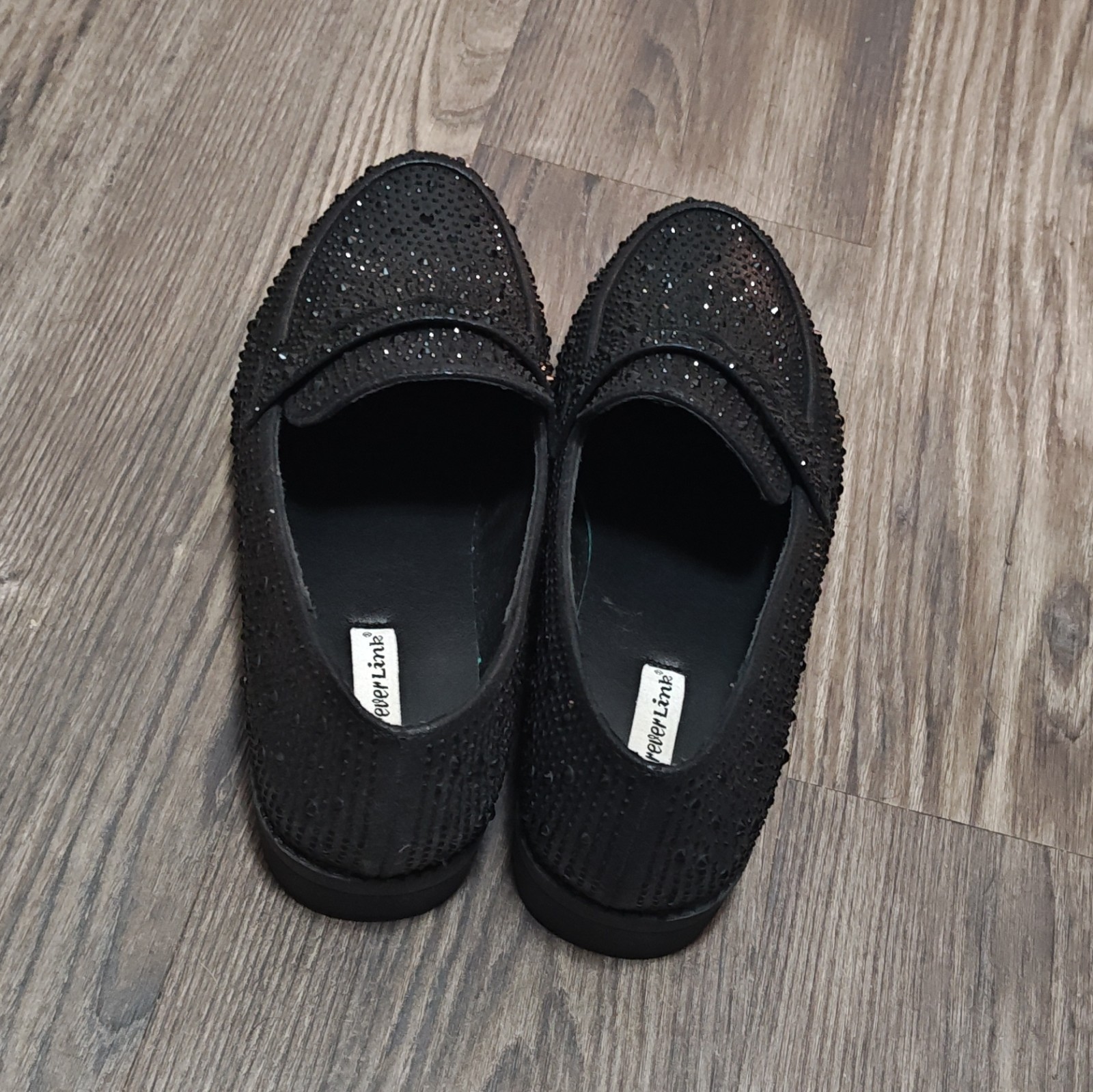 Forever Link Black Rhinestone Slip-On Dress Loafers Size 10 Almond Toe