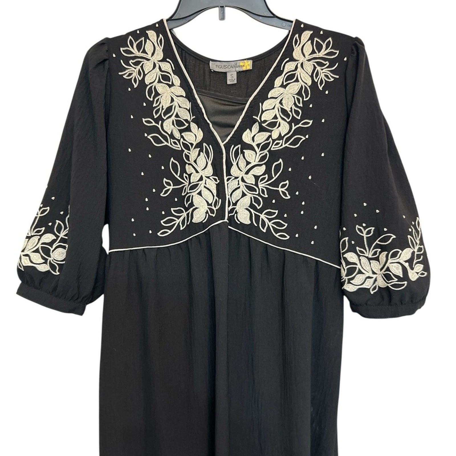 Figueroa & Flower Embroidered Boho Midi Dress Black Size Small