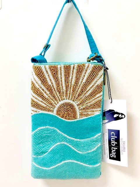 NWT BAMBOO TRADING COMPANY HAND BEADED CLUB BAG WRISTLET CROSSBODY SUN RISING