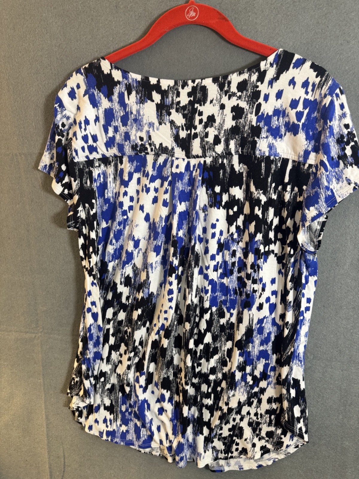 Alfani Blouse Small Blue Black Geometric Abstract Print Cap Sleeve Top Career