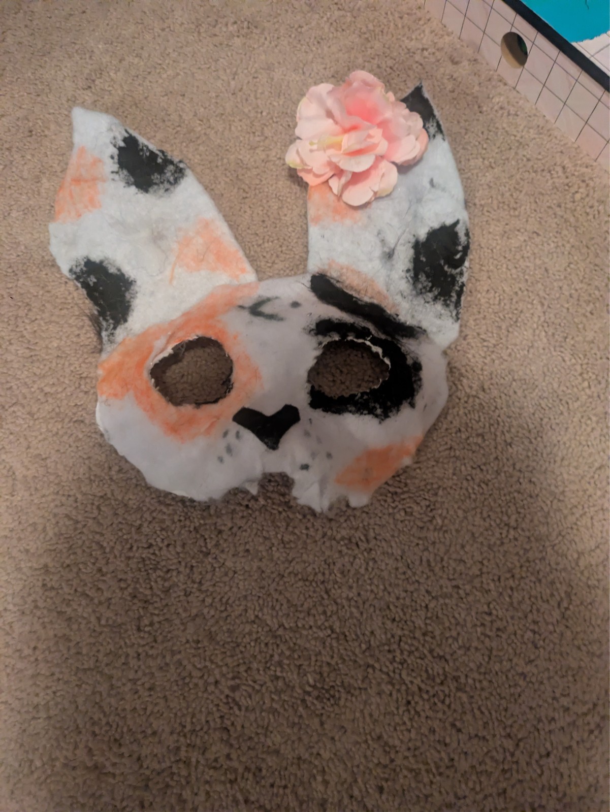 LQ READ DISC Therian Cat Mask Calico Cat Felted Hand Painted Orange White Black