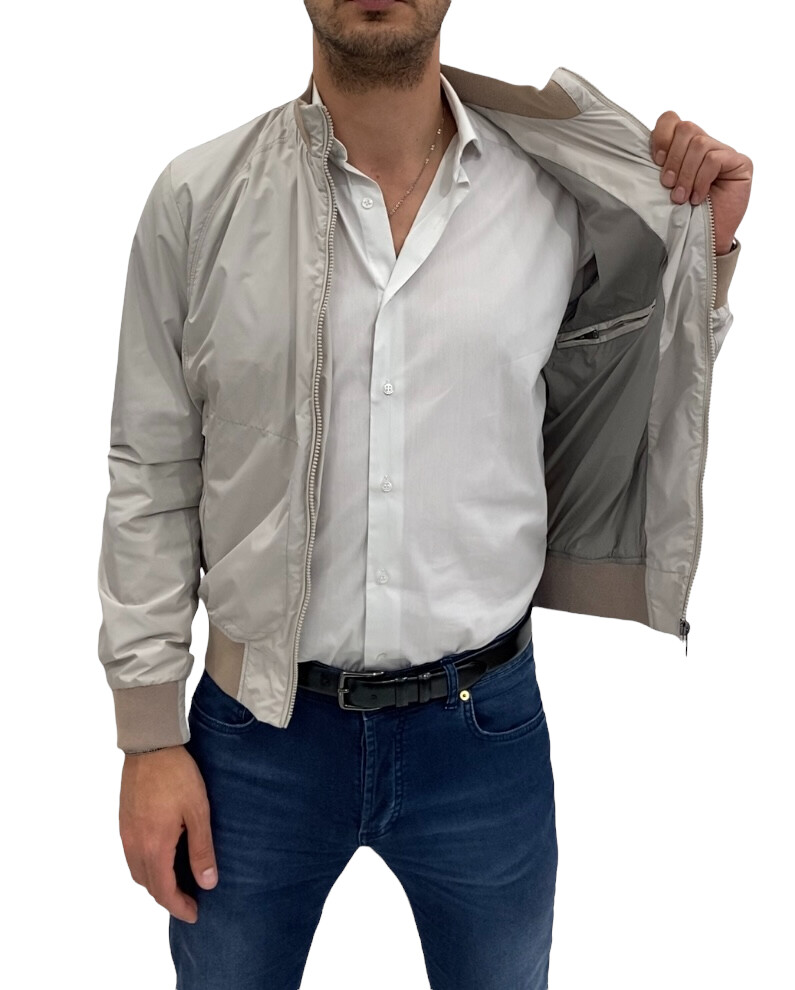 Giubbino estivo uomo MABRUN, grigio chiaro tinta unita regular fit, sconto 70%.