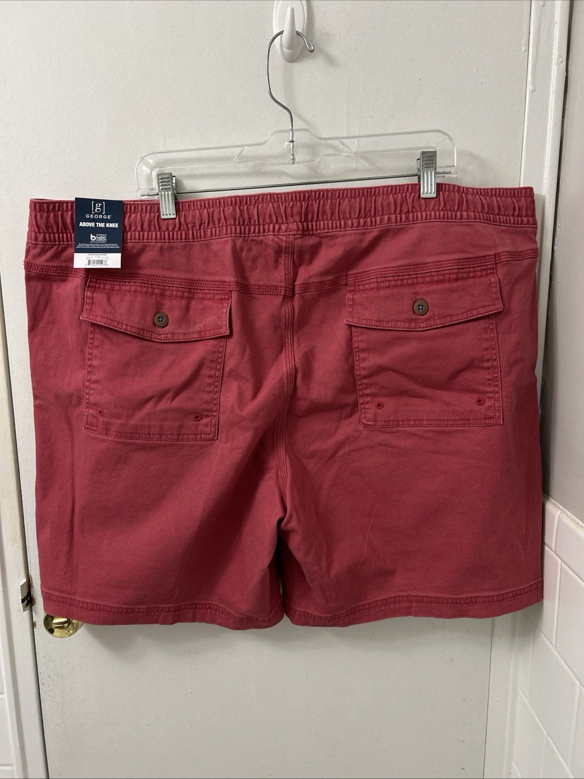 George Twill Pull On Shorts Mens 2XL 44-46 Red Elastic Waist YKK 8″ Inseam NWT