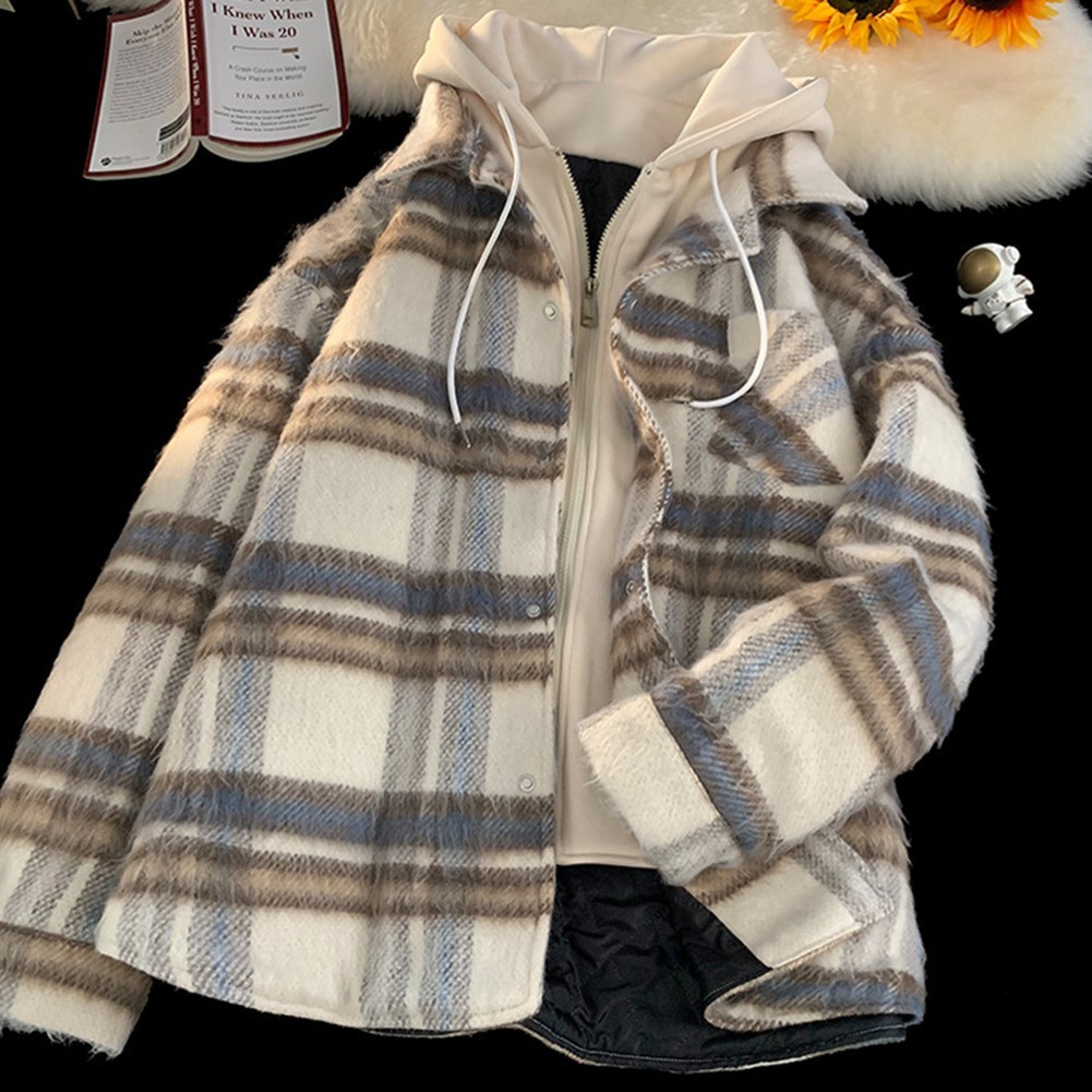 Men Plaid Jacket Checked Cardigan Polyester Spandex Blend Plaid Pattern