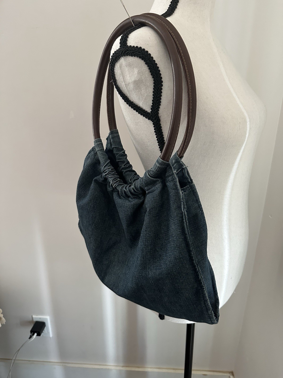 Leather Handle Slouchy Shoulder Bag – Denim Blue