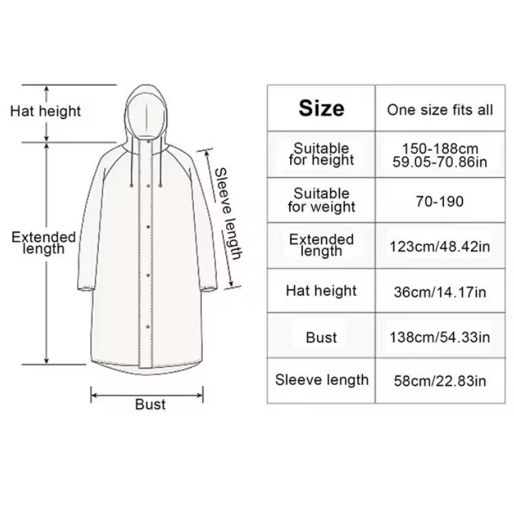 Adult Waterproof Hooded Raincoat Jacket Rain Coat Poncho Rainwear Outdoor Hiking