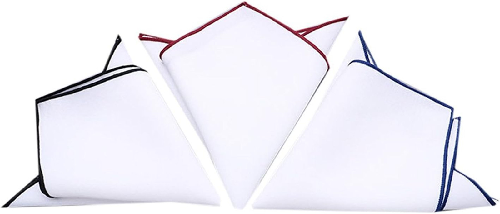 Mens White Pocket Square 100% Cotton- Pack of 3 (Burgundy+Navy Blue+Black Border
