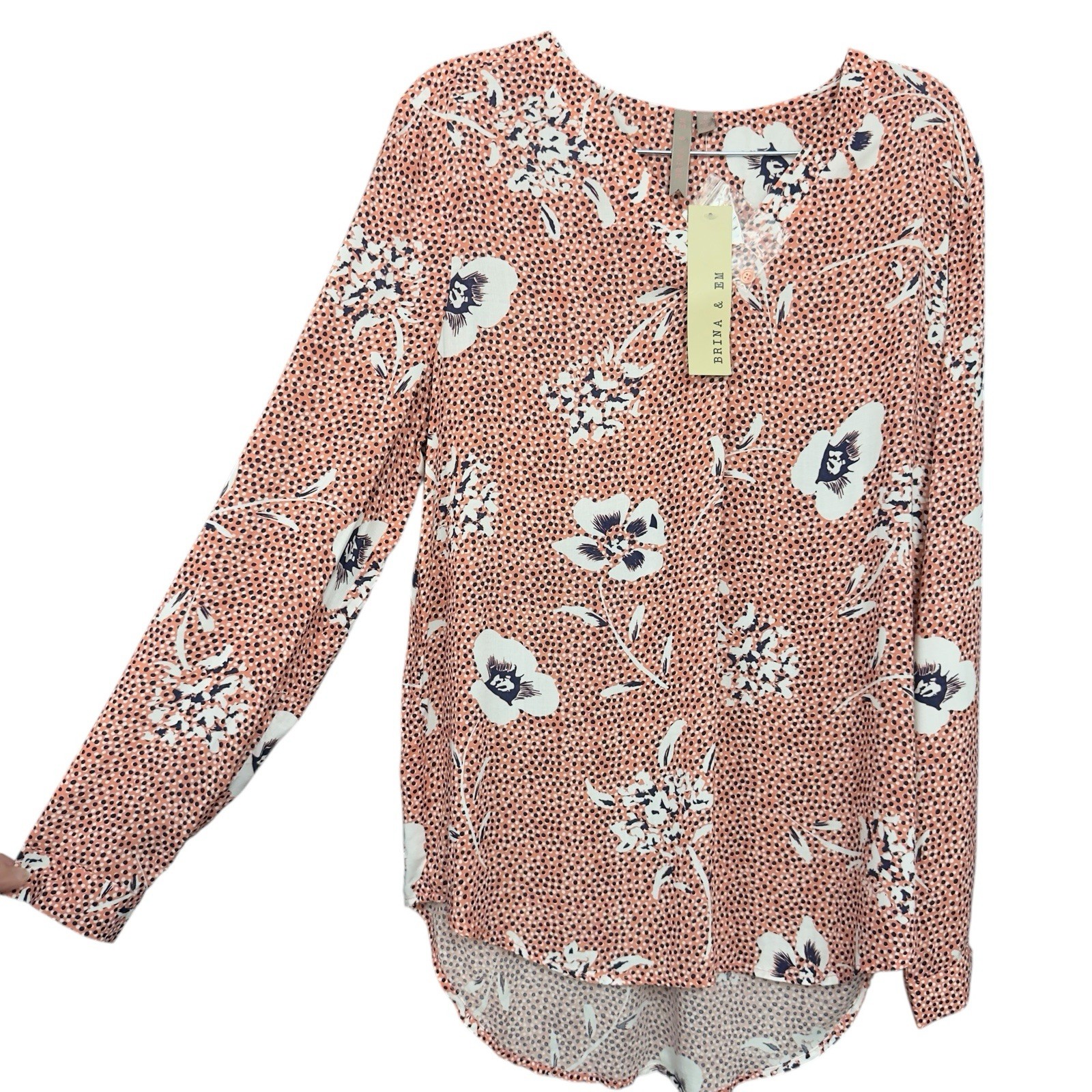 Brina & Em Floral Print Long Sleeve Rayon Blouse Women’s Size Small NWT