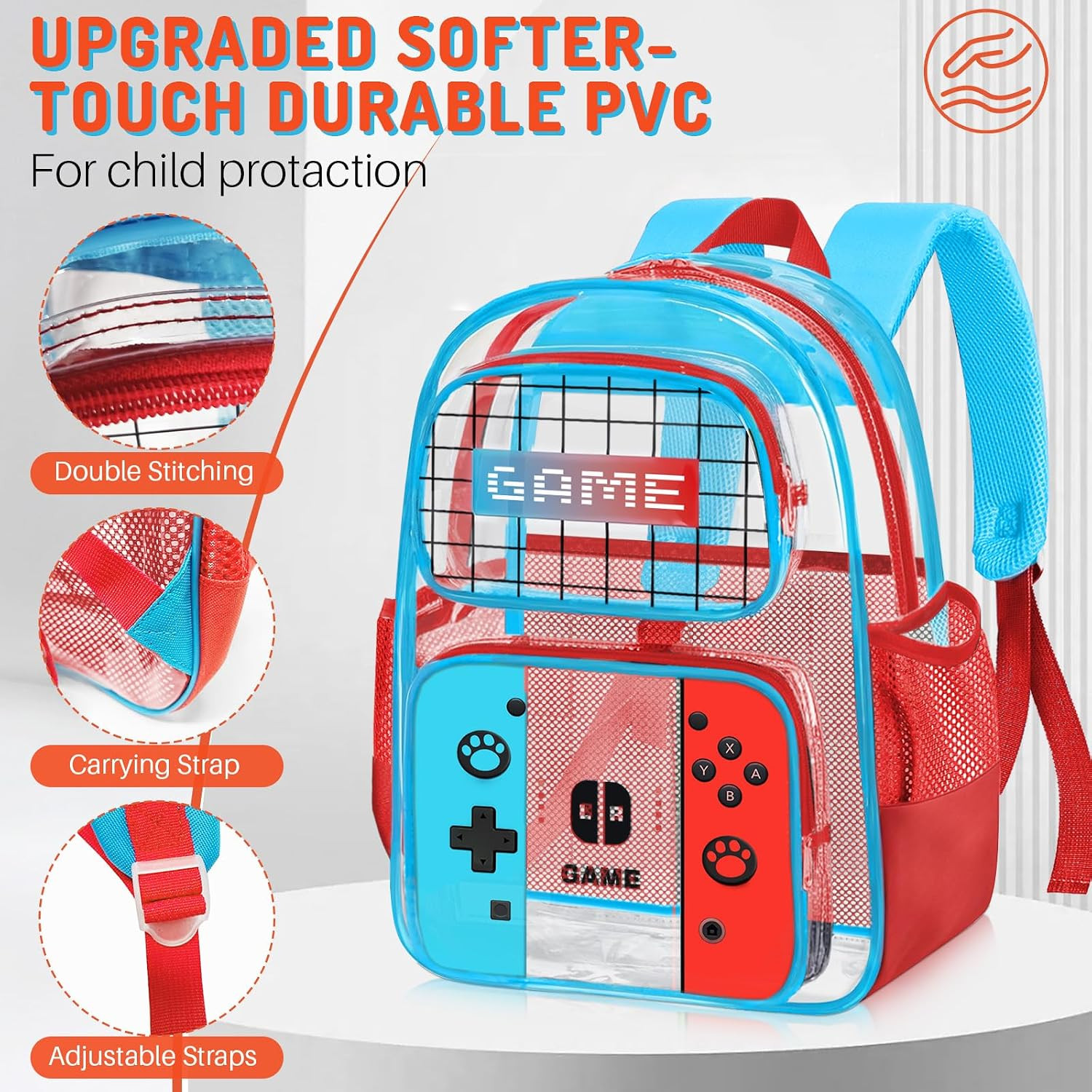 3PCS Clear Backpack for School – Gamer Kids Clear Backpacks for Boys and Girls,H