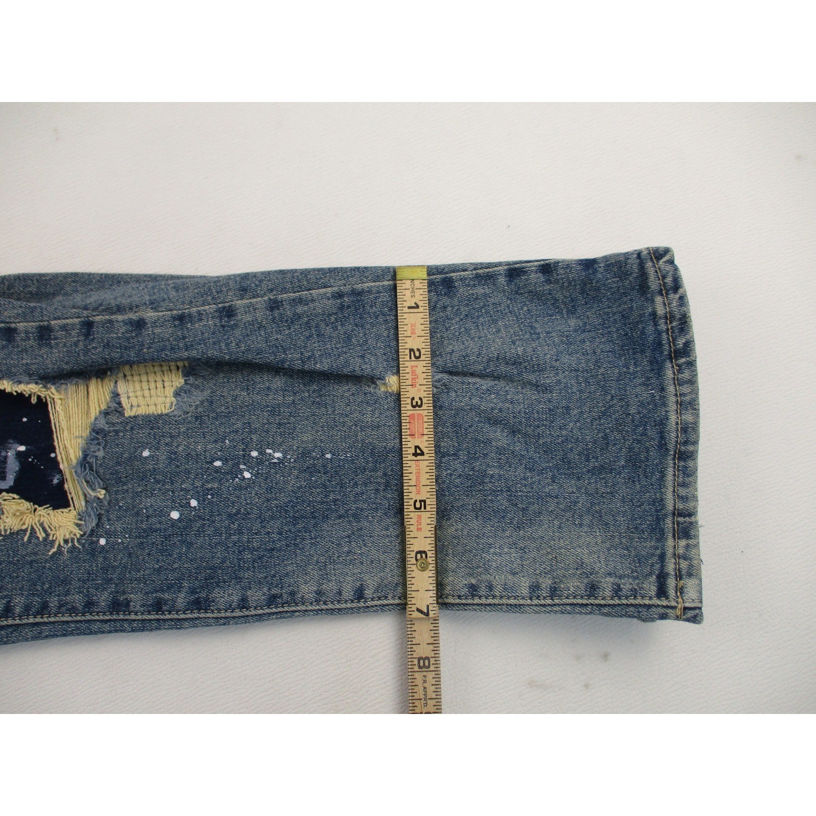 First Row Jeans Men 36 Blue Straight Fit Y2K Distressed Patchwork Splatter