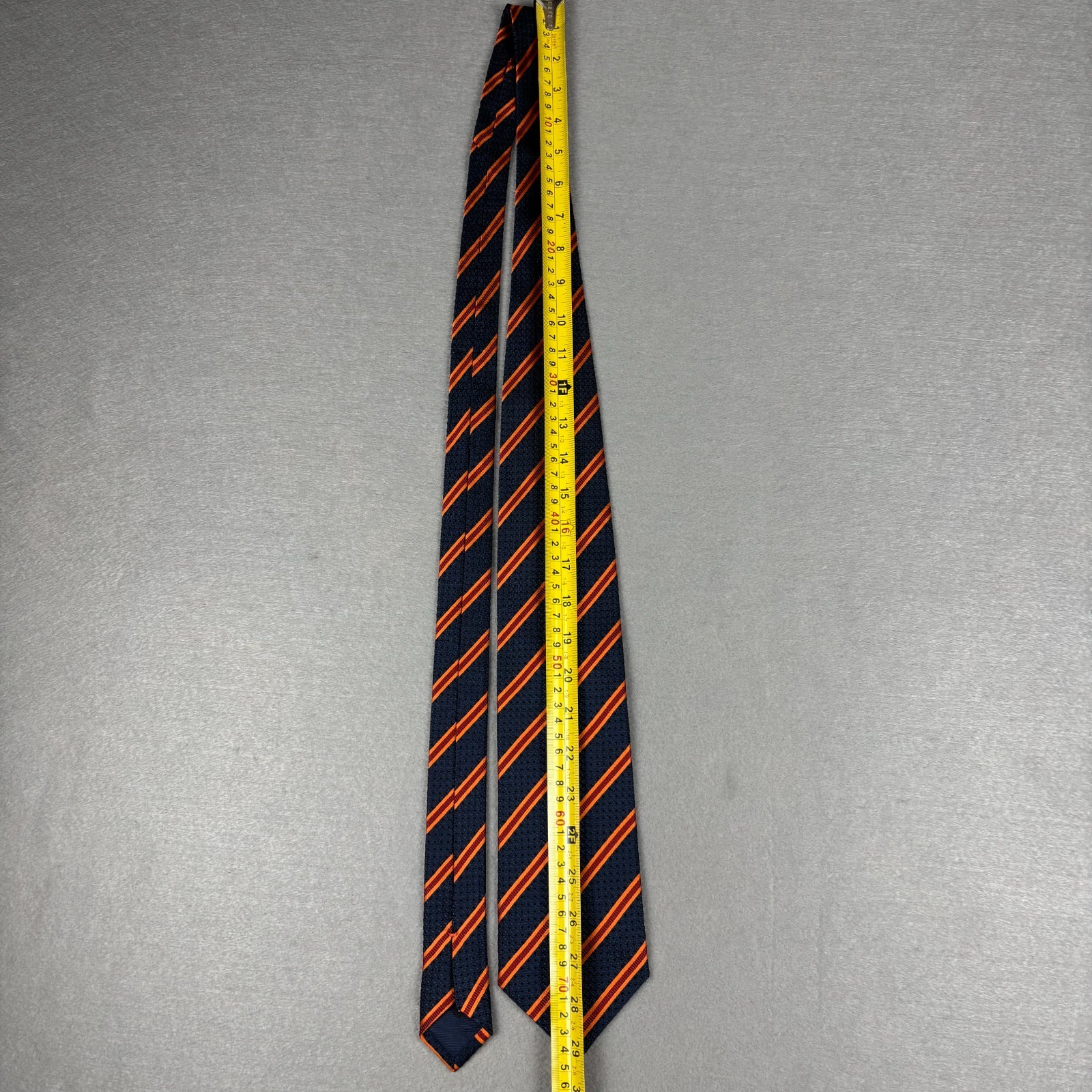 Ermenegildo Zegna Silk Tie Navy Blue Orange Burgundy Stripe Made in Italy 3.5″