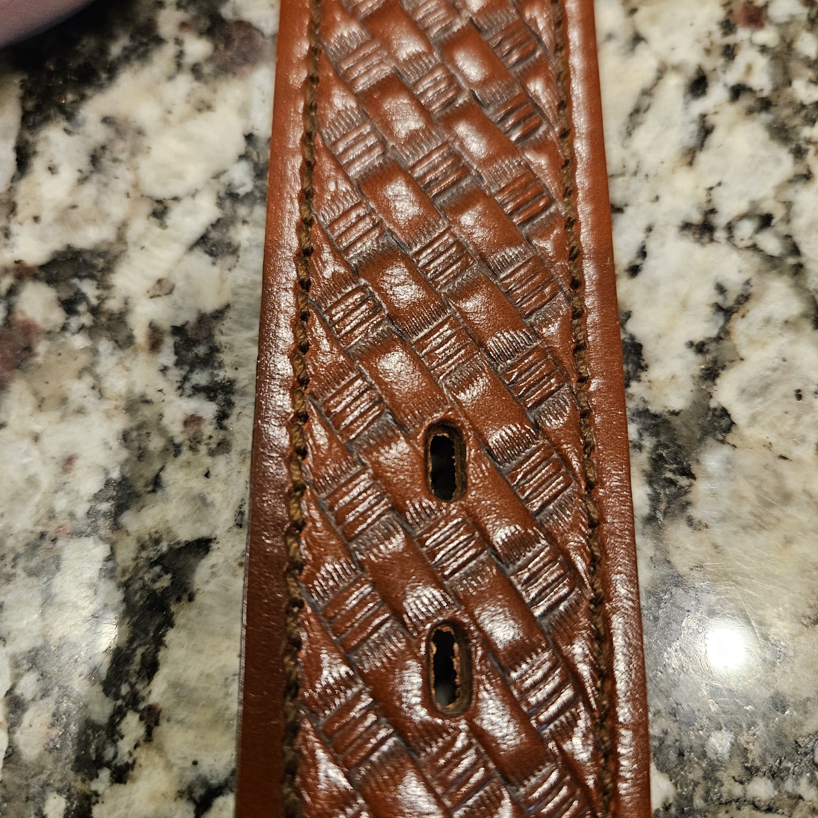 NWOT Rare Chambers Leather Money Belt 38 Brown Basketweave USA Hidden Zip, 1.5″