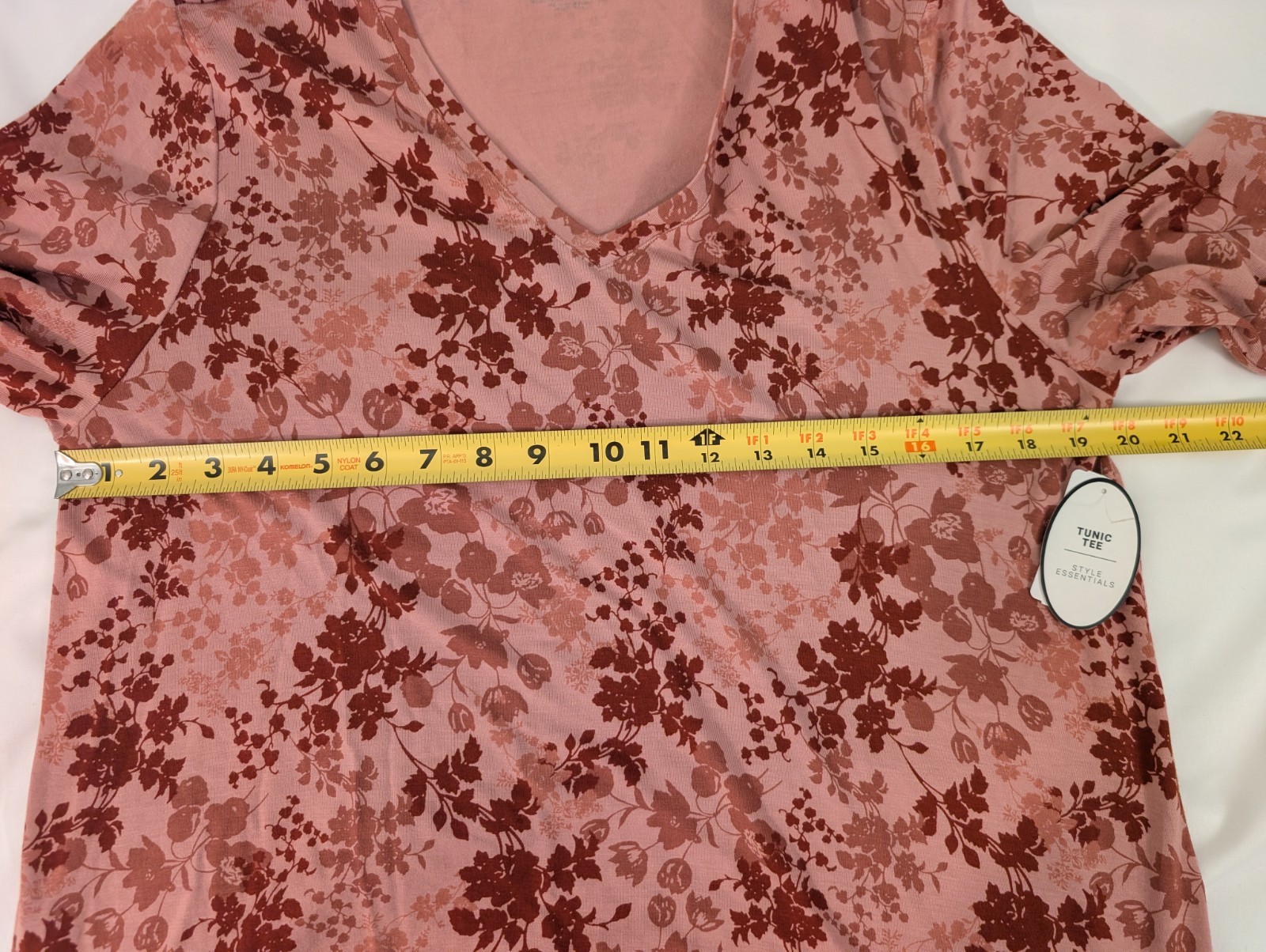 Soma Tunic Tee L Burgundy Pink Floral Asymmetrical 3/4 Sleeve Stretch NWT Soft