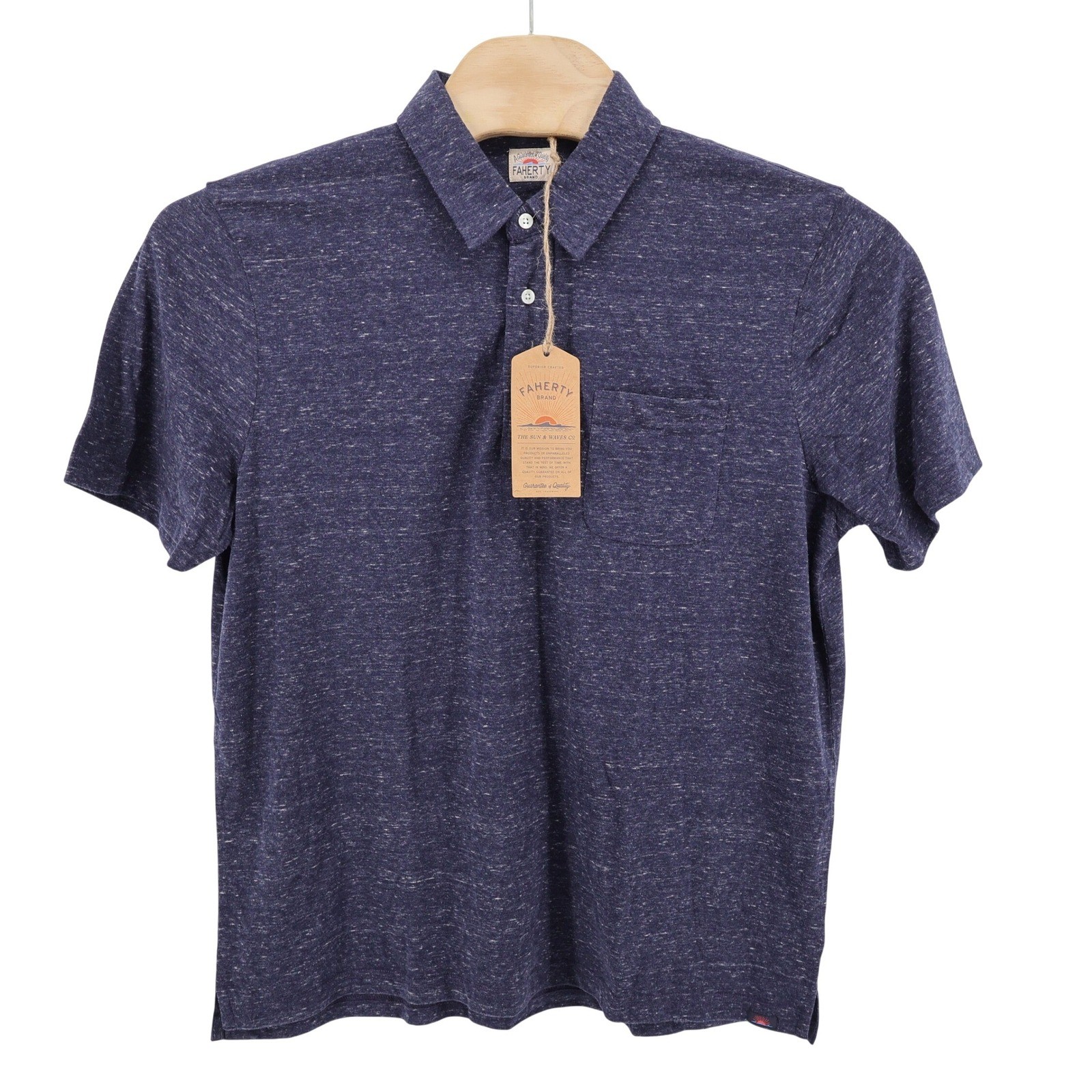 NEW Faherty Slub Knit Pocket Polo Shirt Navy Blue Mens XL Short Sleeve MSRP $98