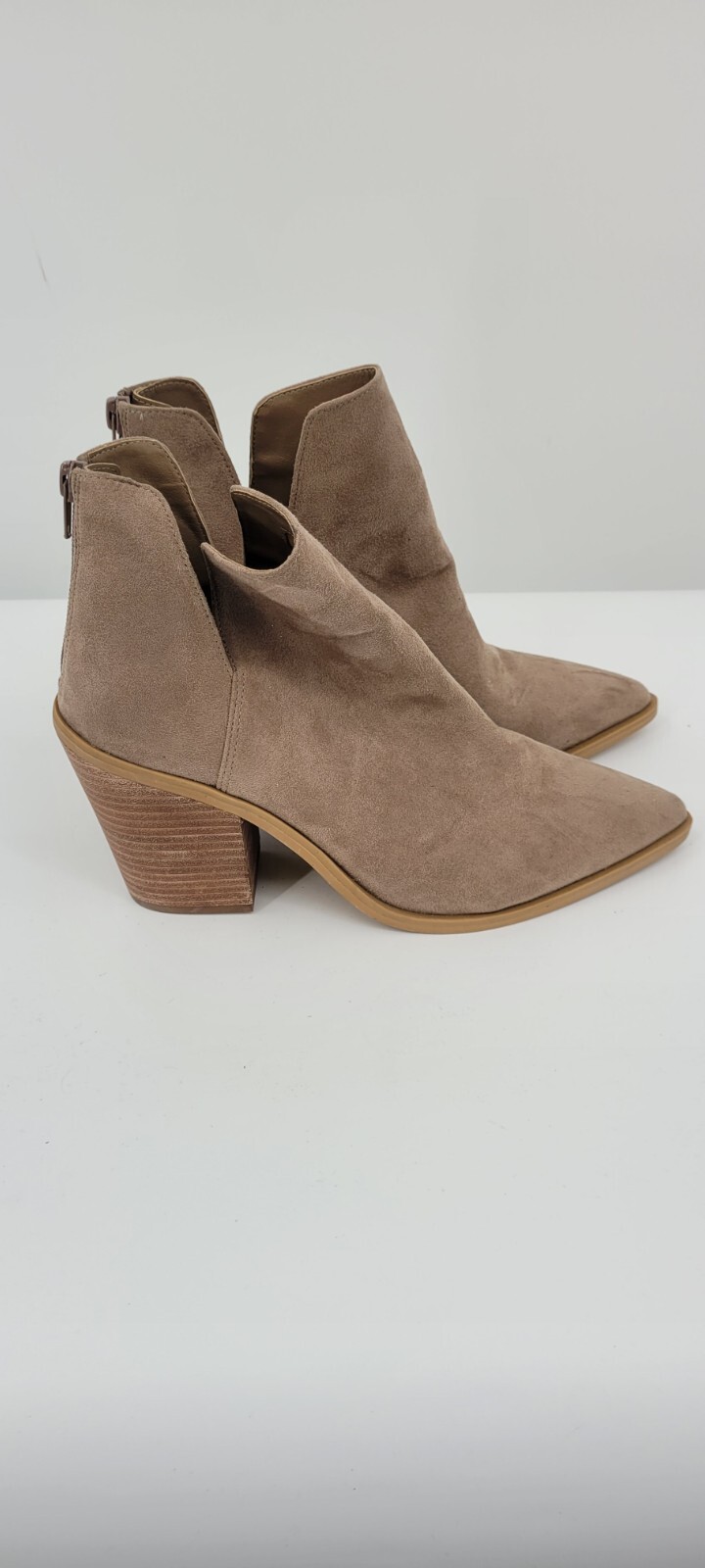 Abound Women Boot 9Taupe Bootie Zip Walking Pointed Toe Solid High (3-3.9 in)