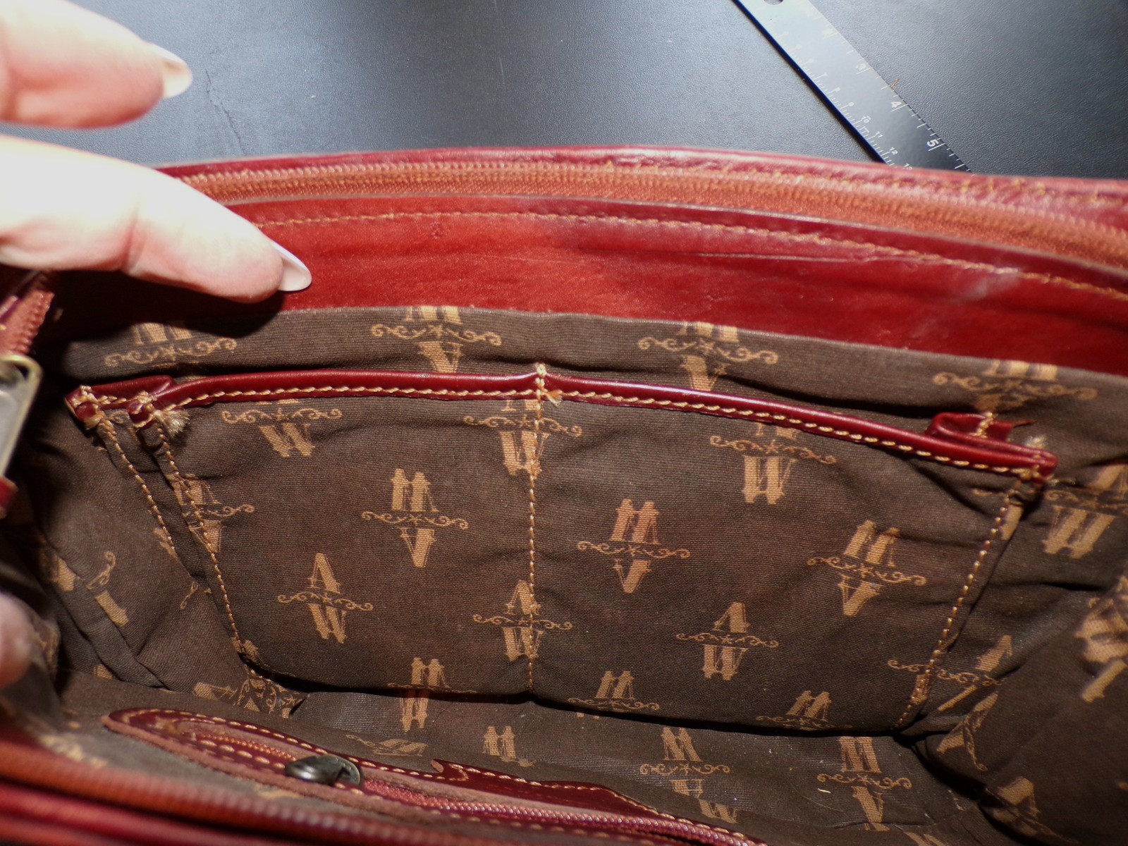 American West Hand Tooled Design Leather Handbag, Deep Red
