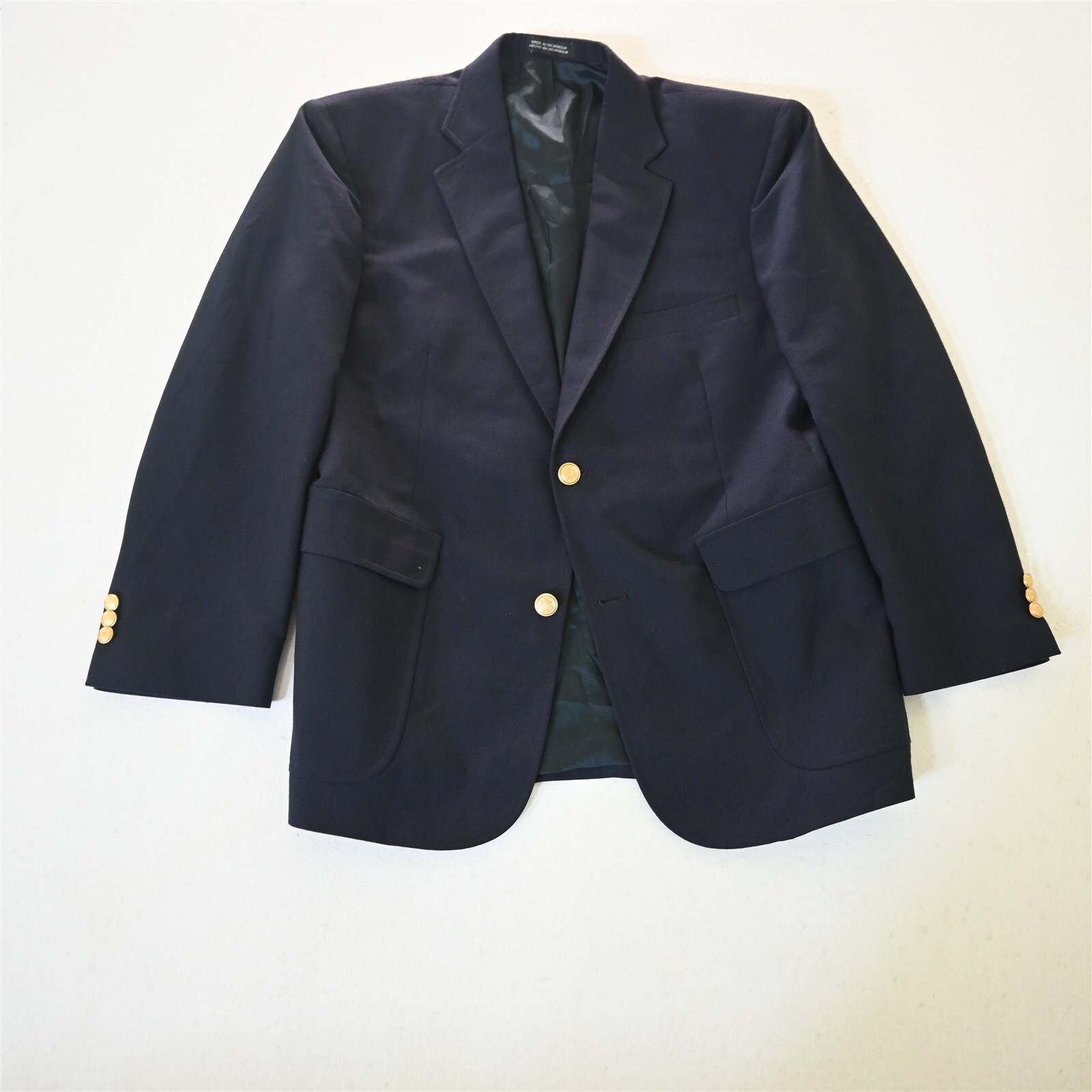 Vtg David Taylor 40S Navy Blue Hopsack Gold Button Mens Blazer Jacket Sport Coat