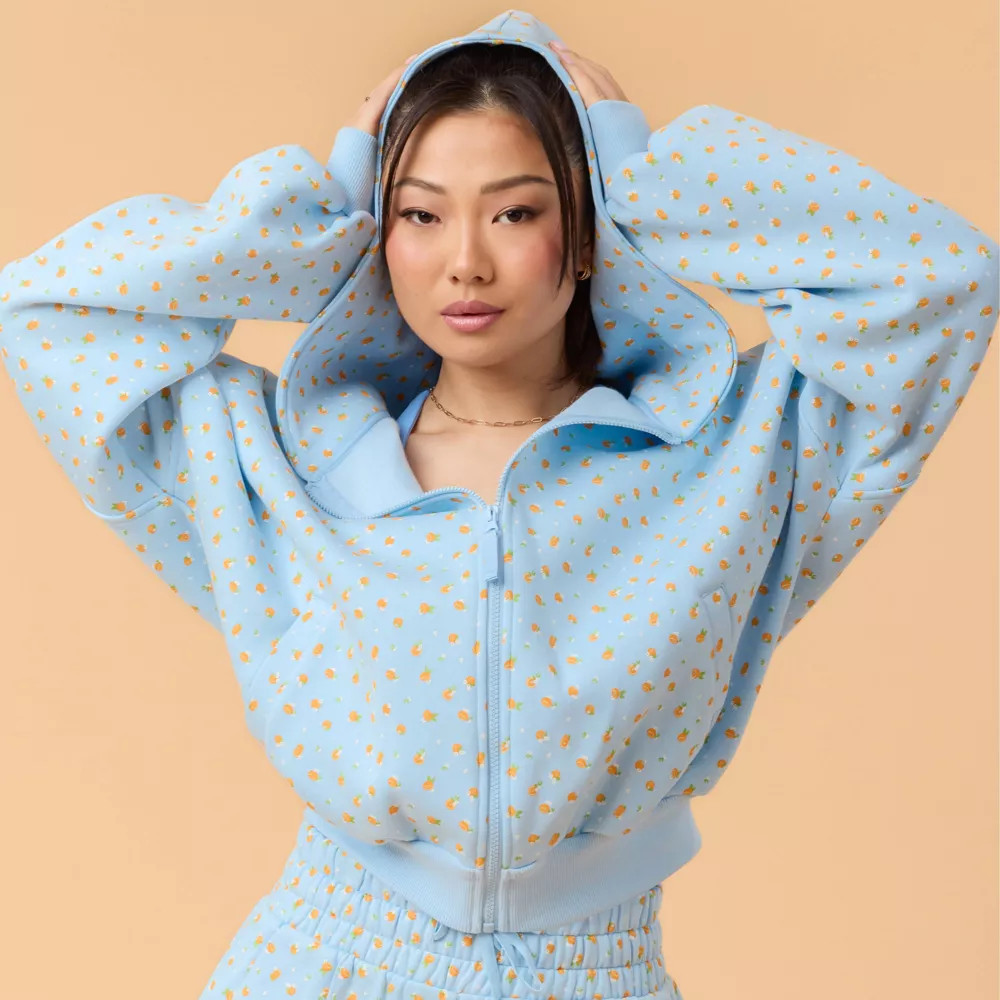 Blogilates Women Mommy & Me Marshmallow Full Zip Hooded Sweatshirt – Blue