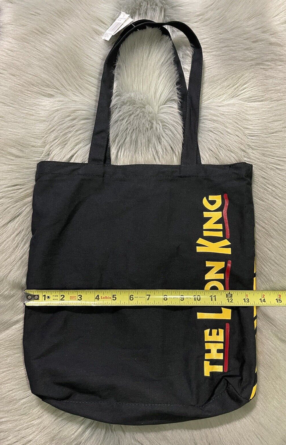 NOS Lion King Cotton Canvas Black Yellow Print Tote Bag 14”x13.5” New