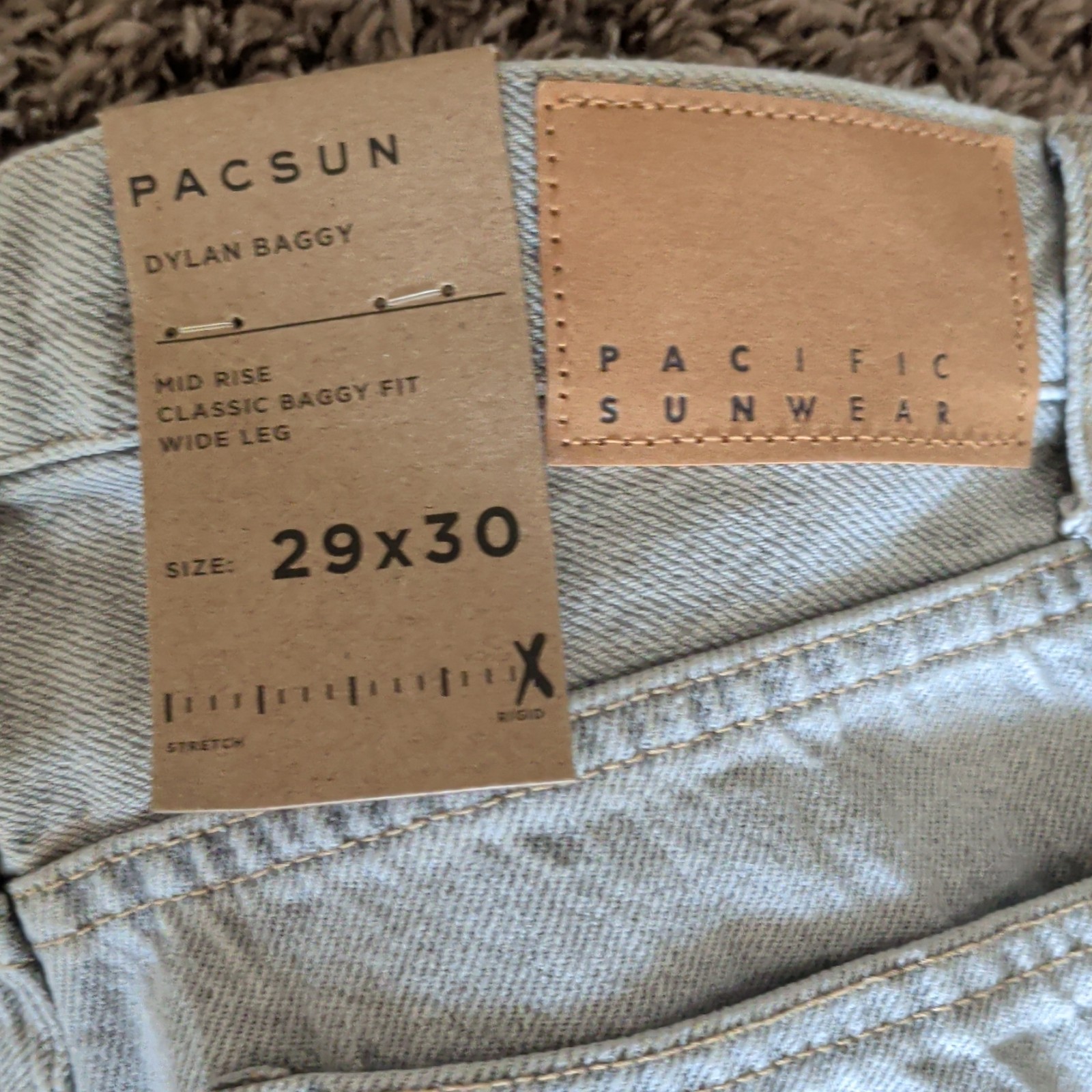 PacSun Dylan Baggy Gray Light Wash Denim Jeans Mid Rise Cargo Pockets NWT